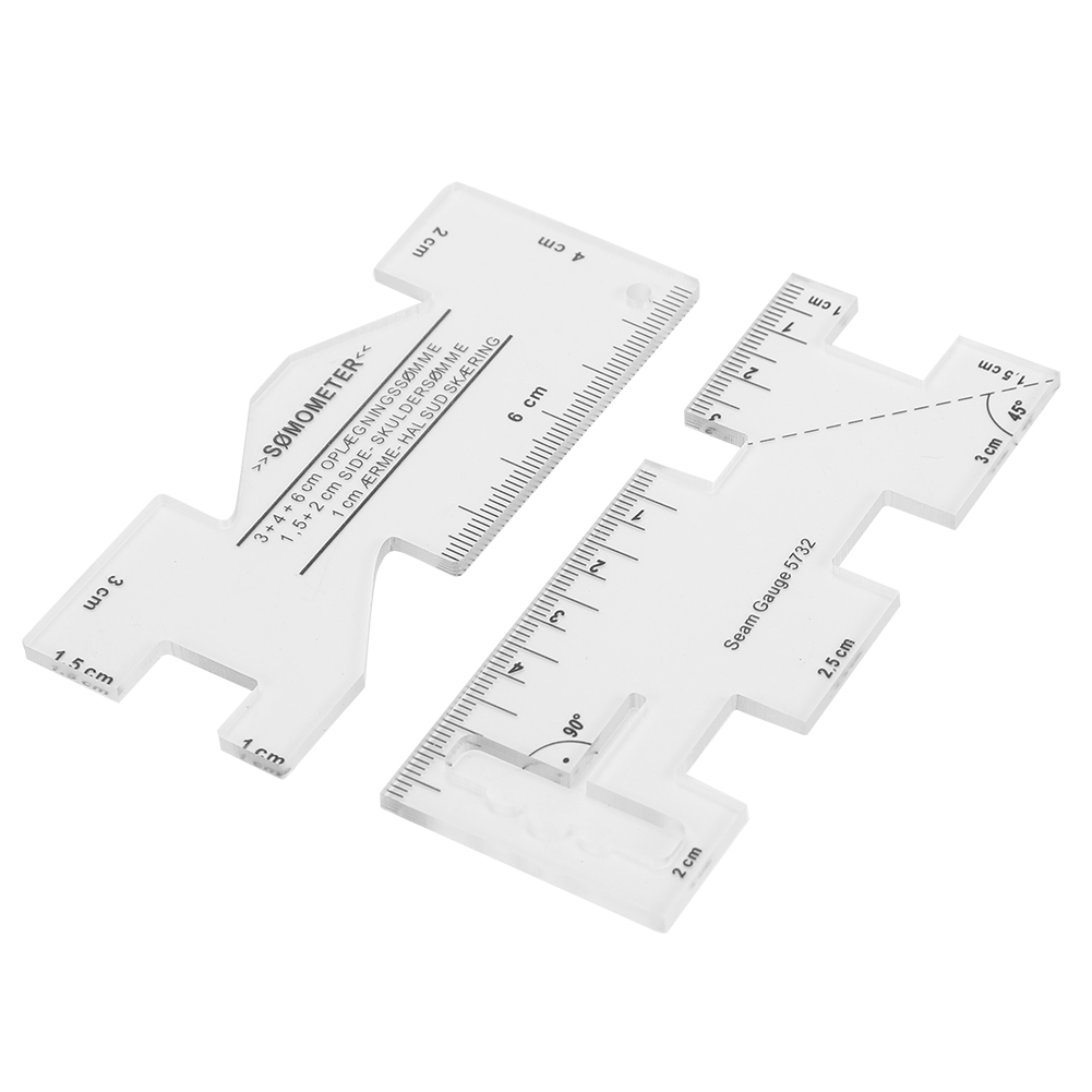 Set Aus 2 Schablonen Für Haushaltsnähmaschinen, Arbeitslineale, Schablonen Zum Messen Und Nachzeichnen Von Nähstichen.