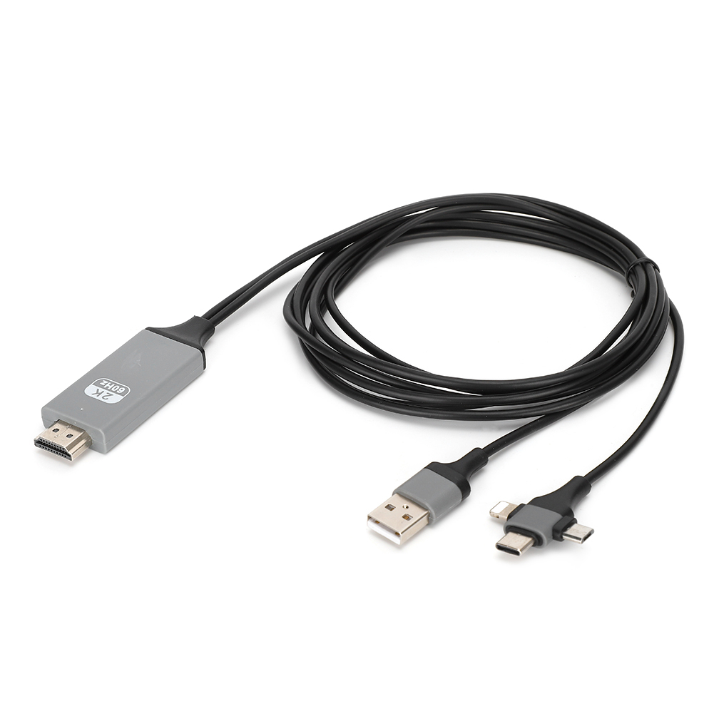 3-in-1 Hdmi Hd-kabel Zur Projektion Auf Den Bildschirm Von Mobiltelefonen (kompatibel Mit Ios/android/type-c)