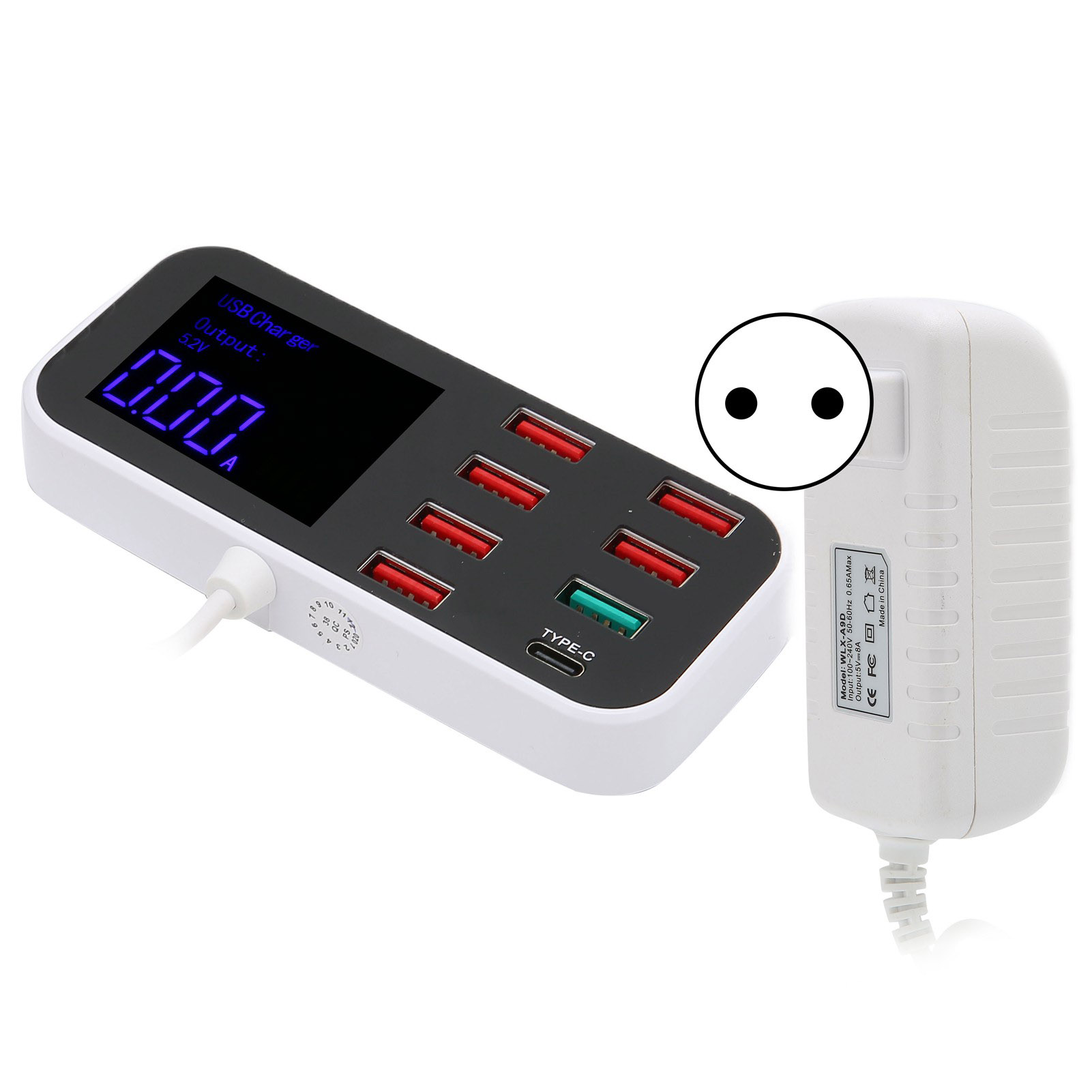Desktop-ladestation Mit 8 Usb-anschlüssen, Mehreren Ladegeräten, Usb Qc 3.0-anschluss Und Usb-c-anschluss, 100-240v-steckdose.