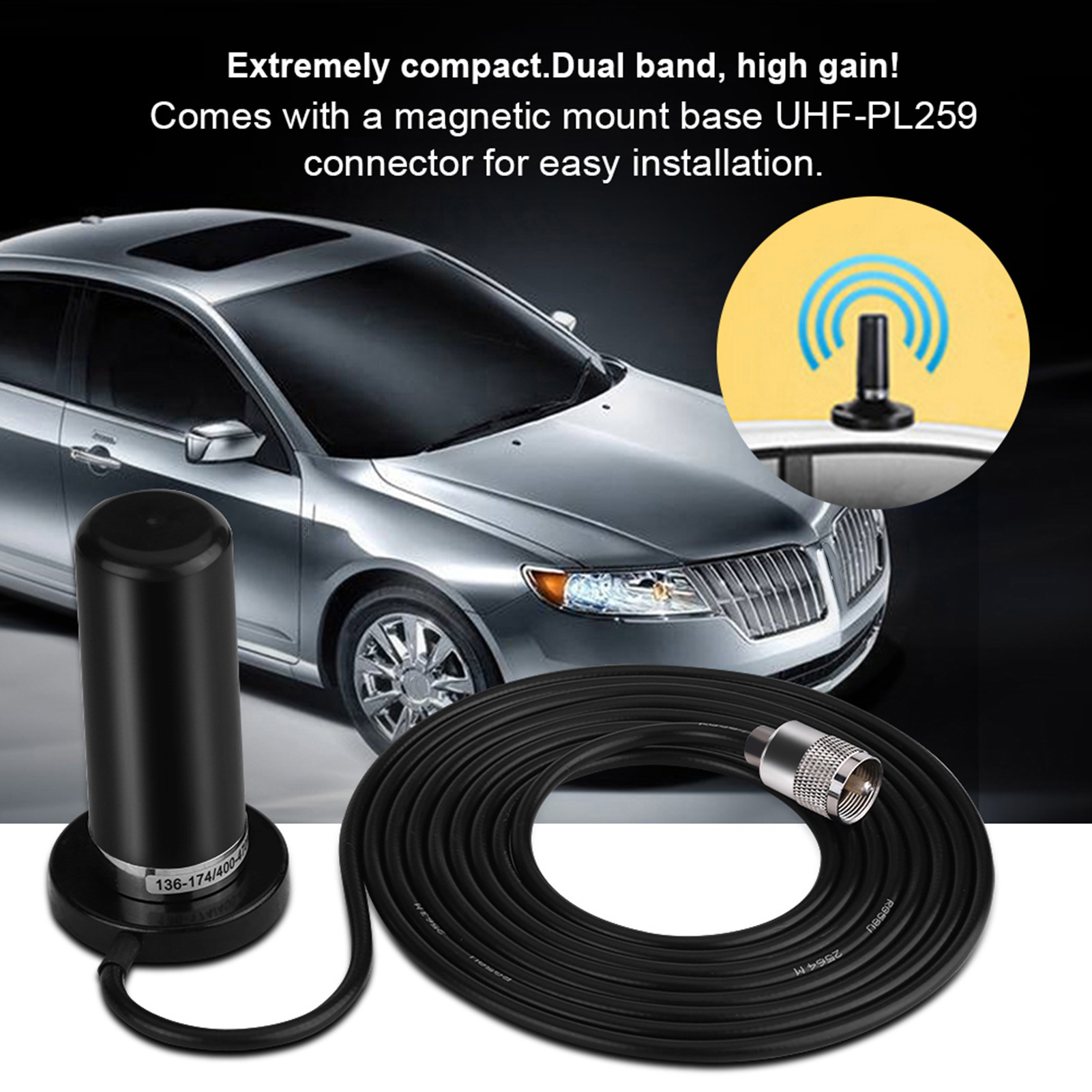 Dualband-vhf/uhf-mobilfunkantenne Für Fahrzeuge Mit Magnetischem Montagefuß Und Kabel
