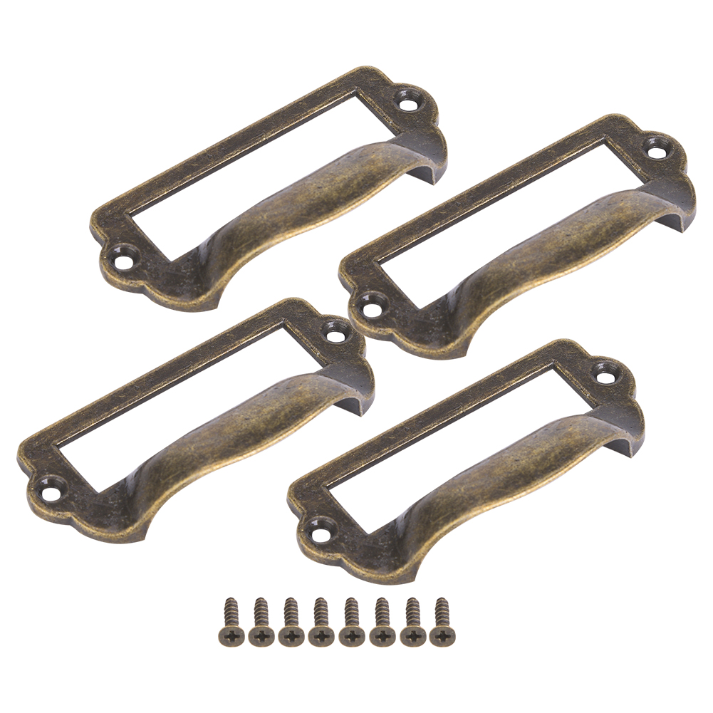 Set Aus 4 Griffen Für Medizinschrankrahmen Aus Zinklegierung, Farbe: Antikgrünbronze, Mit Visitenkartenhalter.