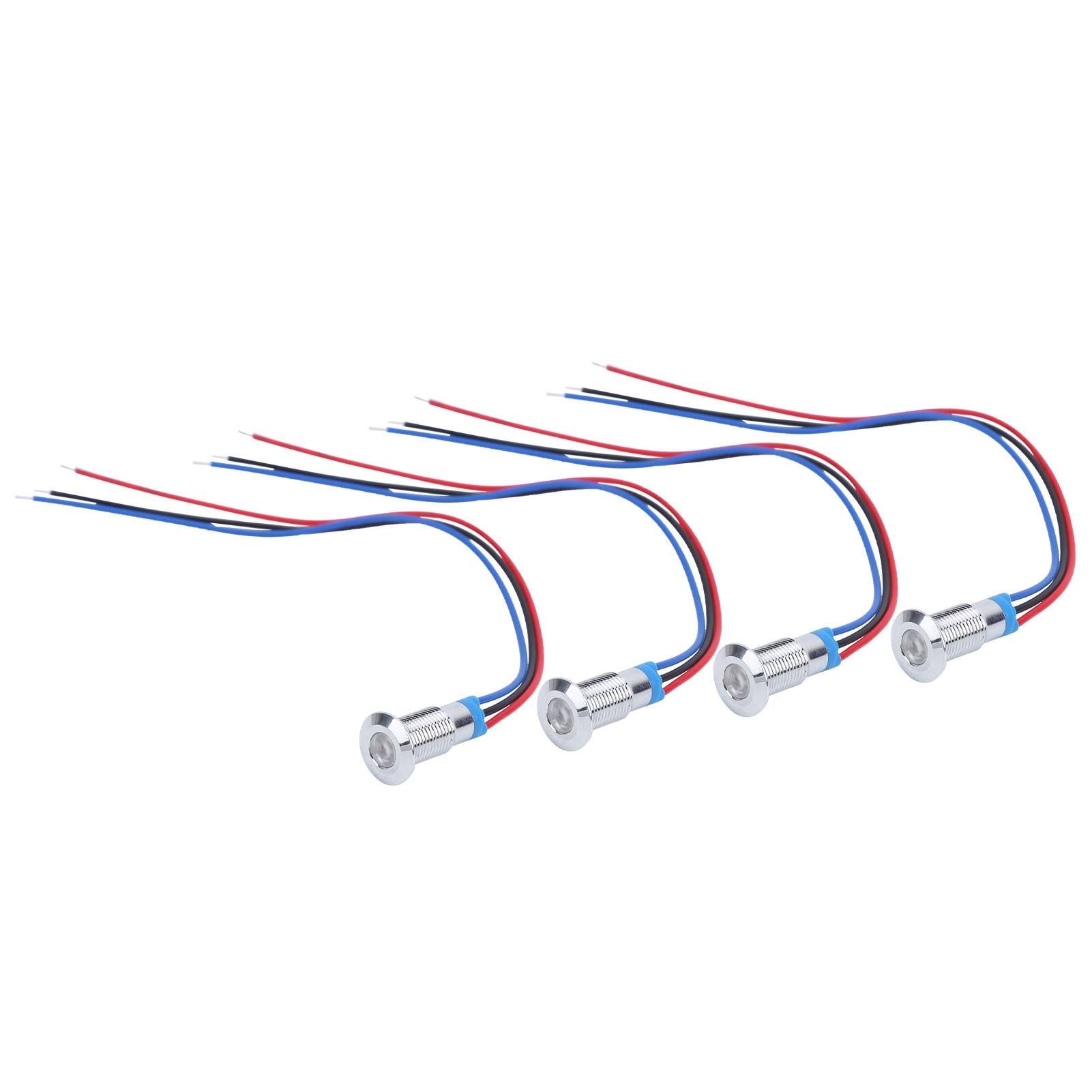 Satz Mit 4 Led-anzeigeleuchten, Gemeinsame Anode, Wasserdicht, Metall, Zweifarbig, 8 Mm, 1224 V (rot, Blau)