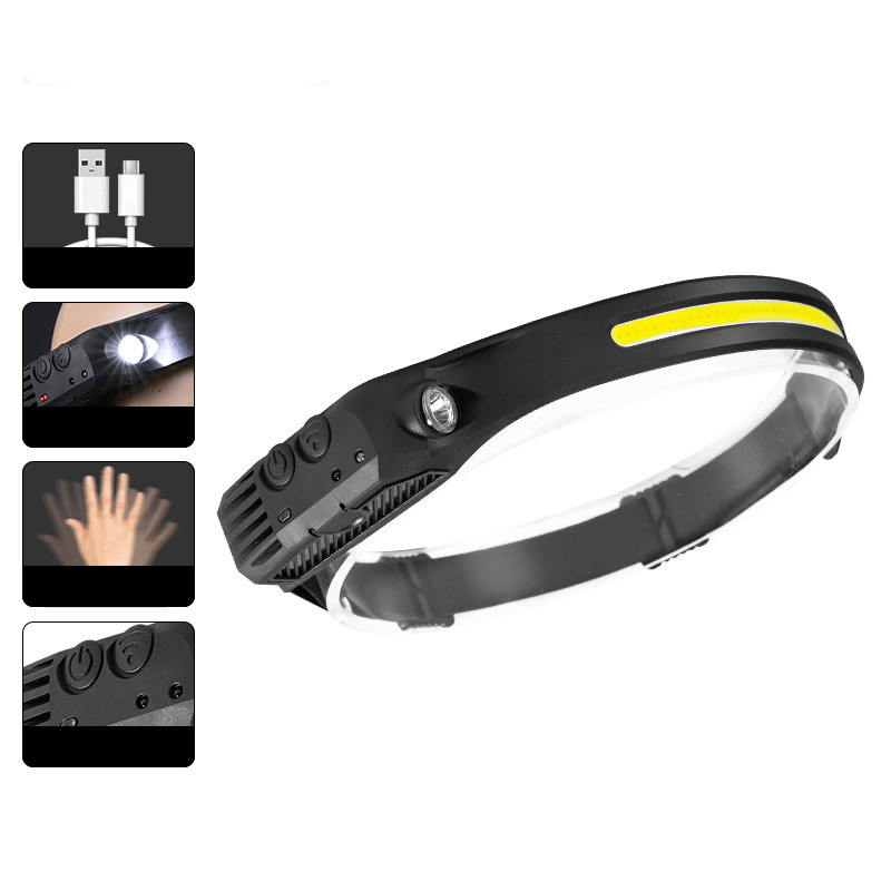 Wiederaufladbare Led-stirnlampe Mit Mehreren Intensitätsstufen, Sensor, Hohe Helligkeit, Ideal Zum Nachtangeln (weiß Und Rot), Aus Silikon.