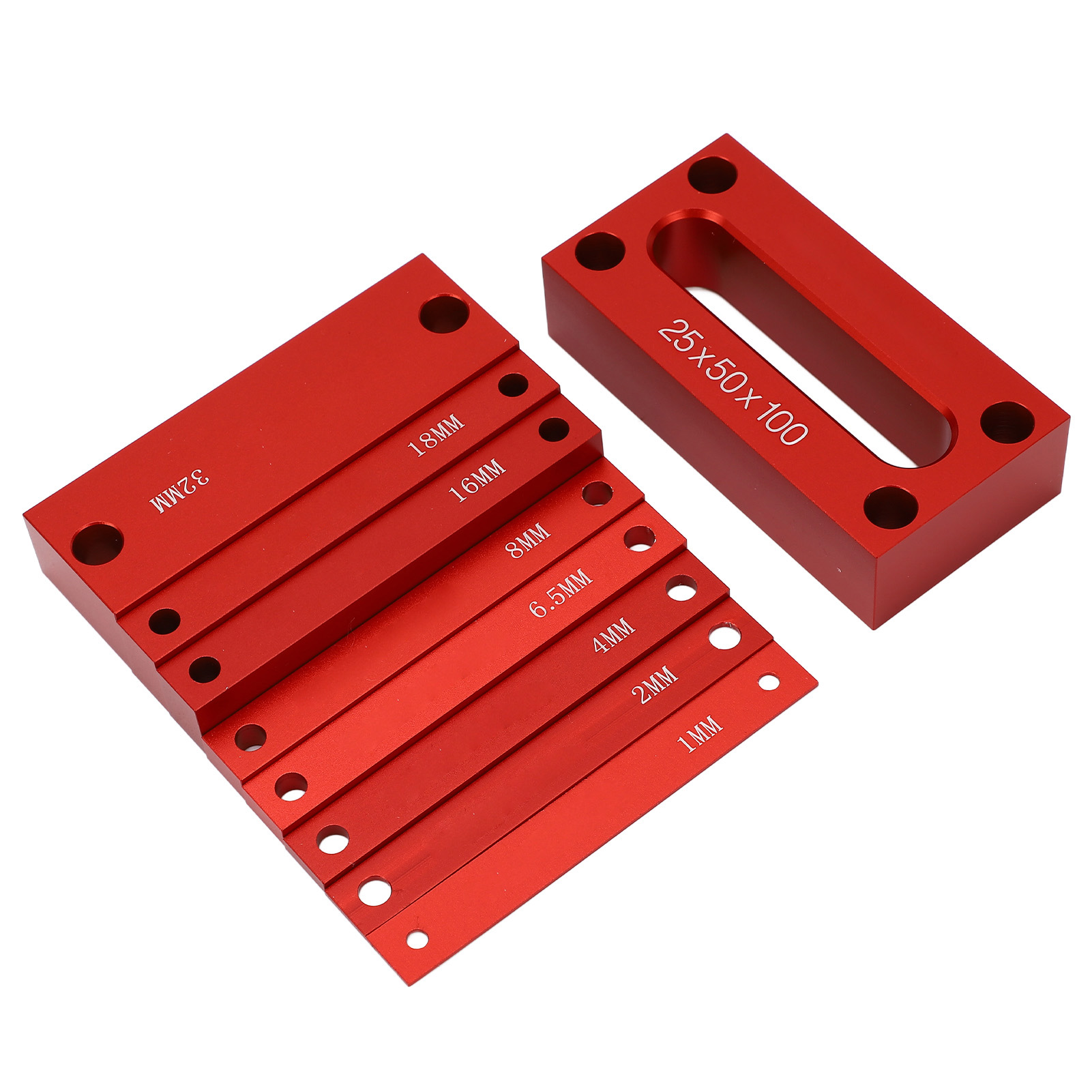 Satz Von 9 Höhenverstellblöcken Aus Aluminiumlegierung Für Fräsmaschinen Und Kreissägen, Vorgesehen Für Die Holzbearbeitung.