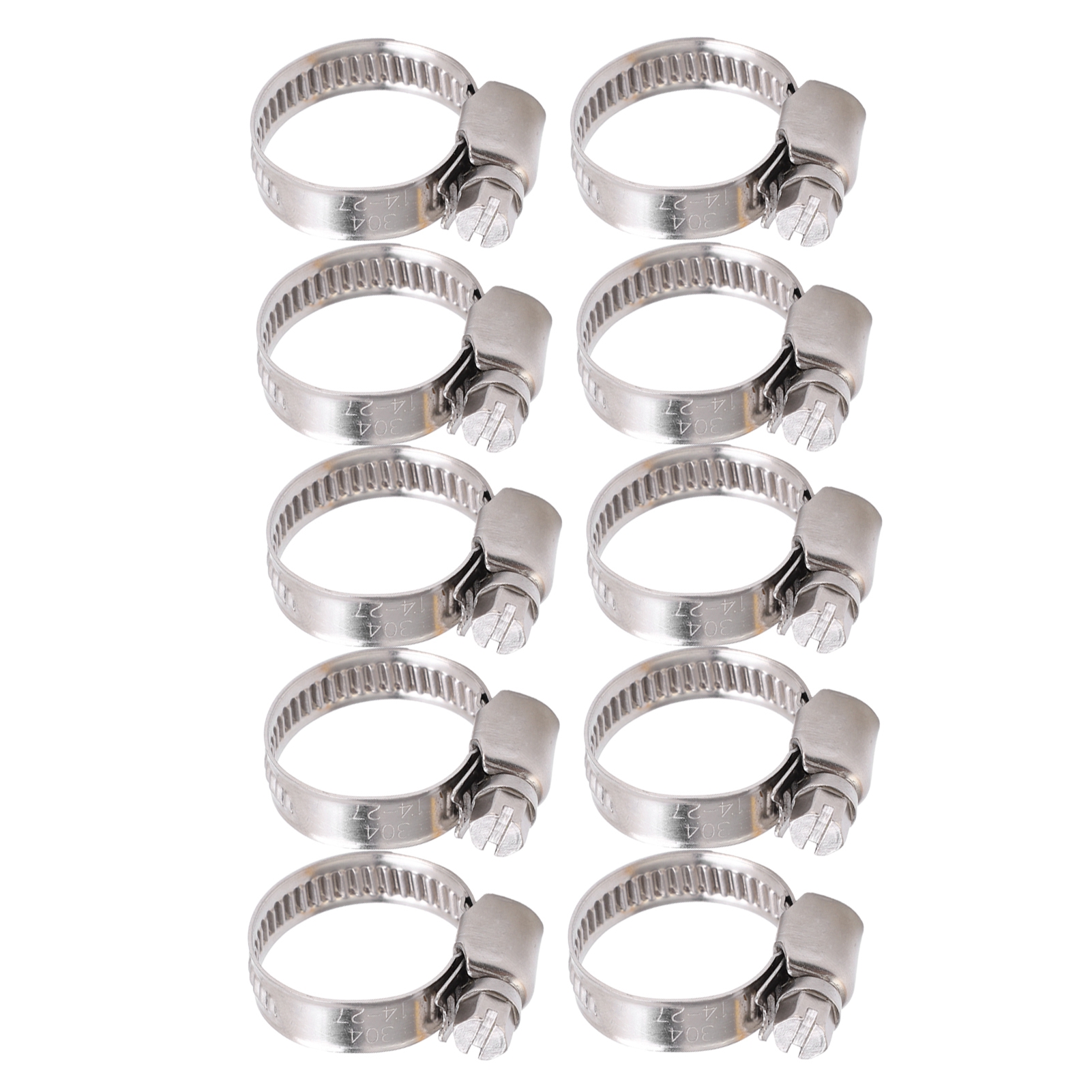 Packung Mit 10 Schlauchschellen Für Gartenschläuche, Aus Edelstahl 304, Deutsche Ausführung, Mit Löchern Von 14 Bis 27 Mm.