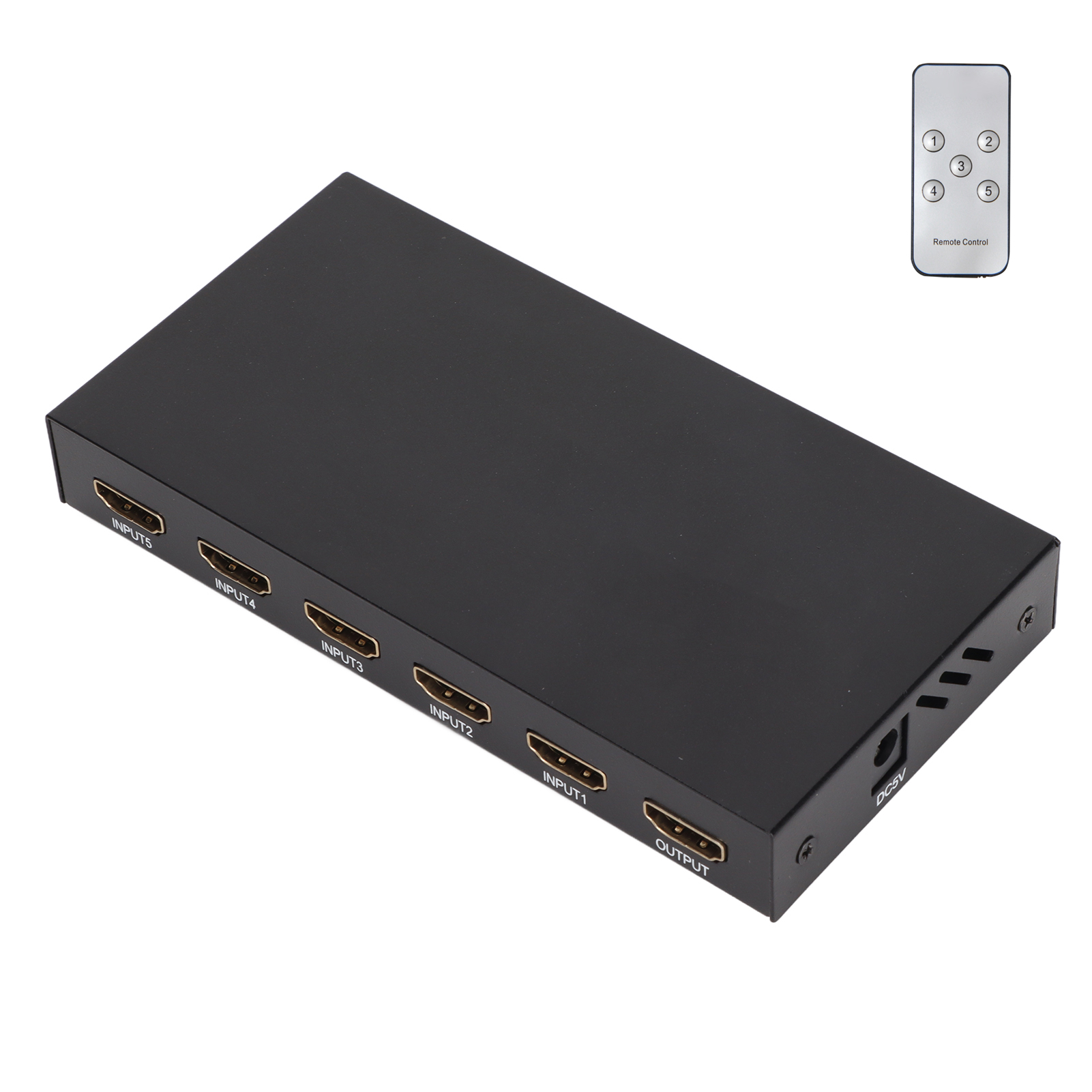 5x1 Hd Multimedia-schnittstellenschalter, 4kx2k-kompatibel, Mit 3d-fernbedienung Und 100-240v-steckdose.