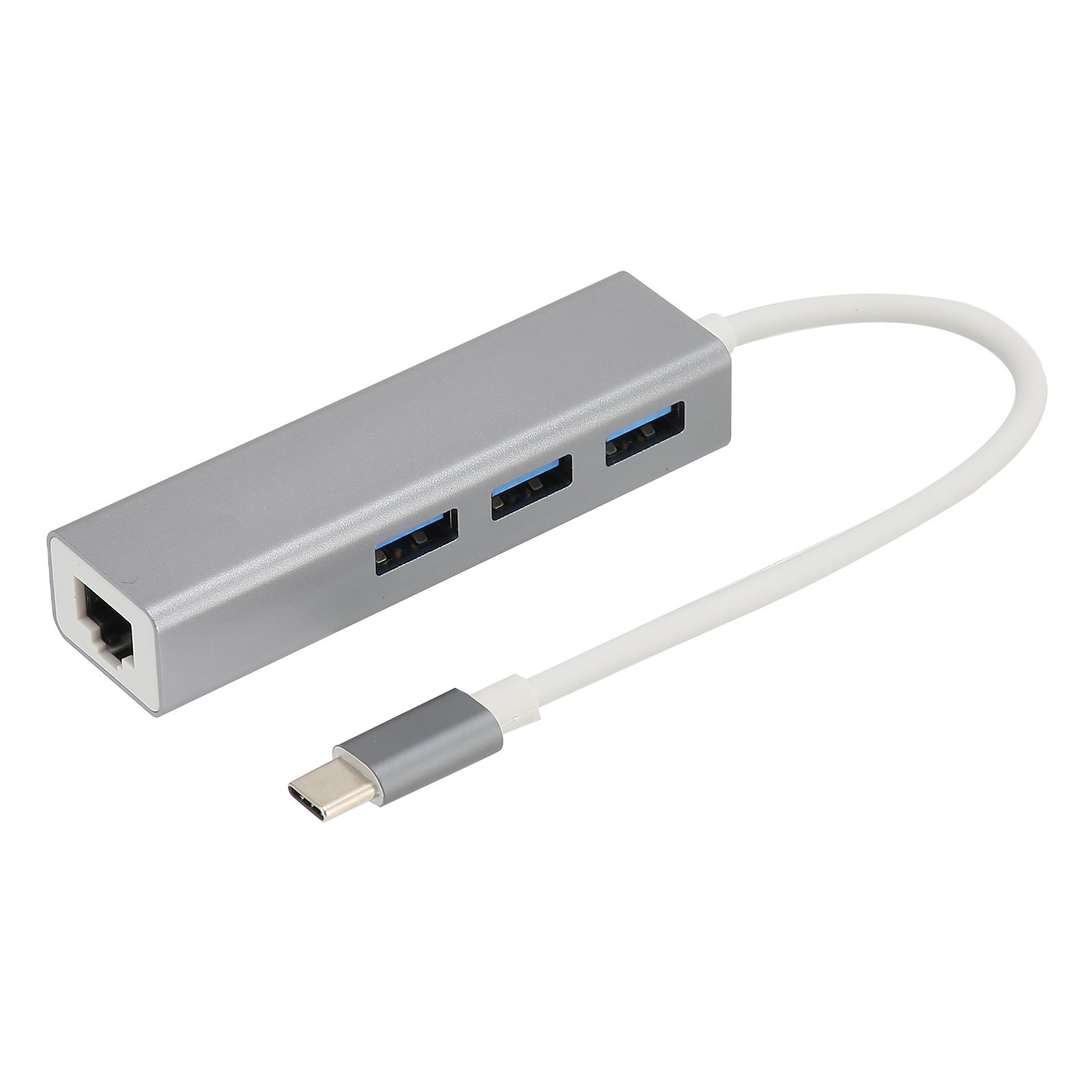 Robuster Und Praktischer 4-in-1-usb-c-hub Mit Rj45-ethernet-adapter Für Datenübertragung Mit 5 Gbit/s. Usb-c-hub Mit 3 Usb-2.0-anschlüssen.
