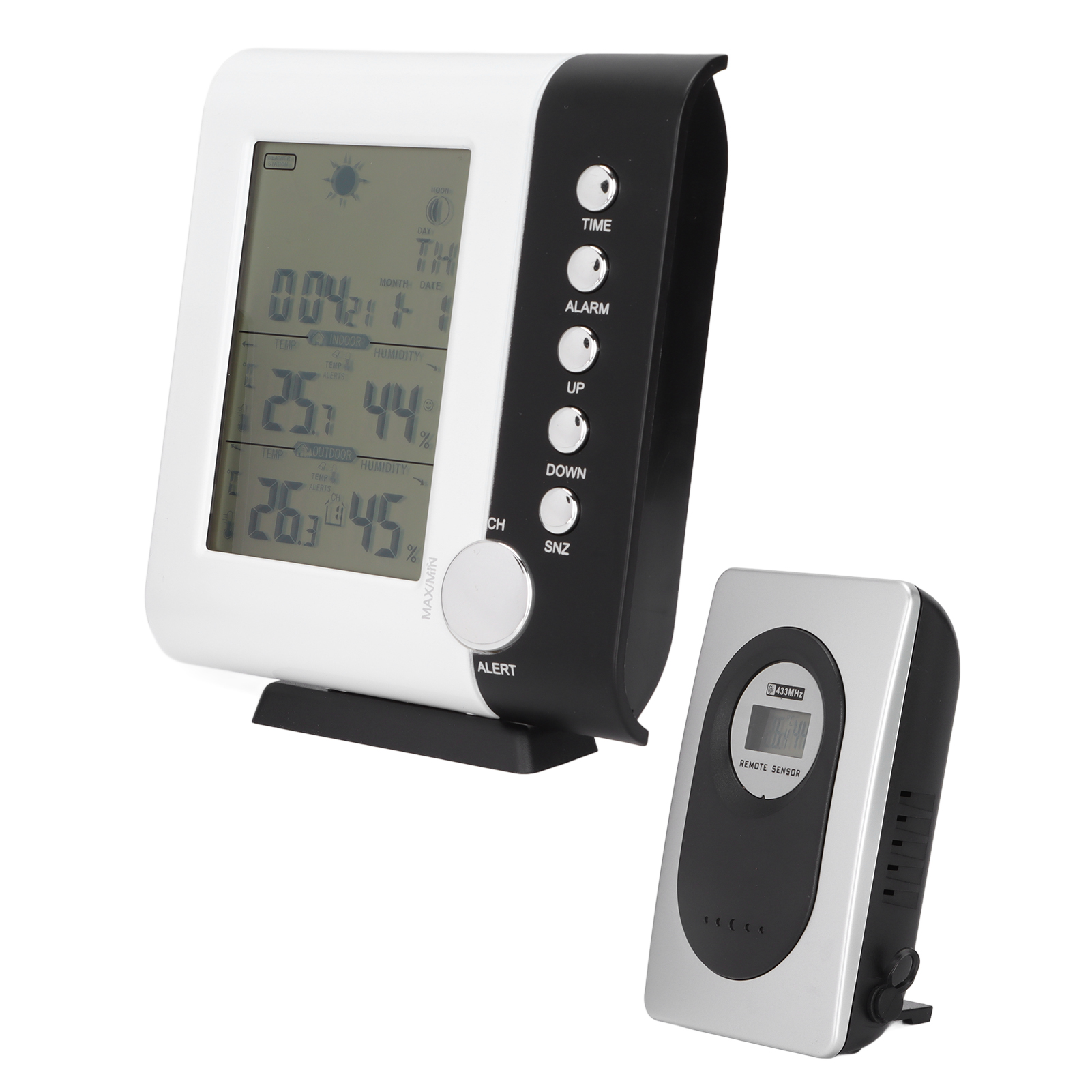 Multifunktionale Wetteruhr, Digitales Thermo-hygrometer Mit Alarm Und Wettervorhersage Für Den Innen- Und Außenbereich.