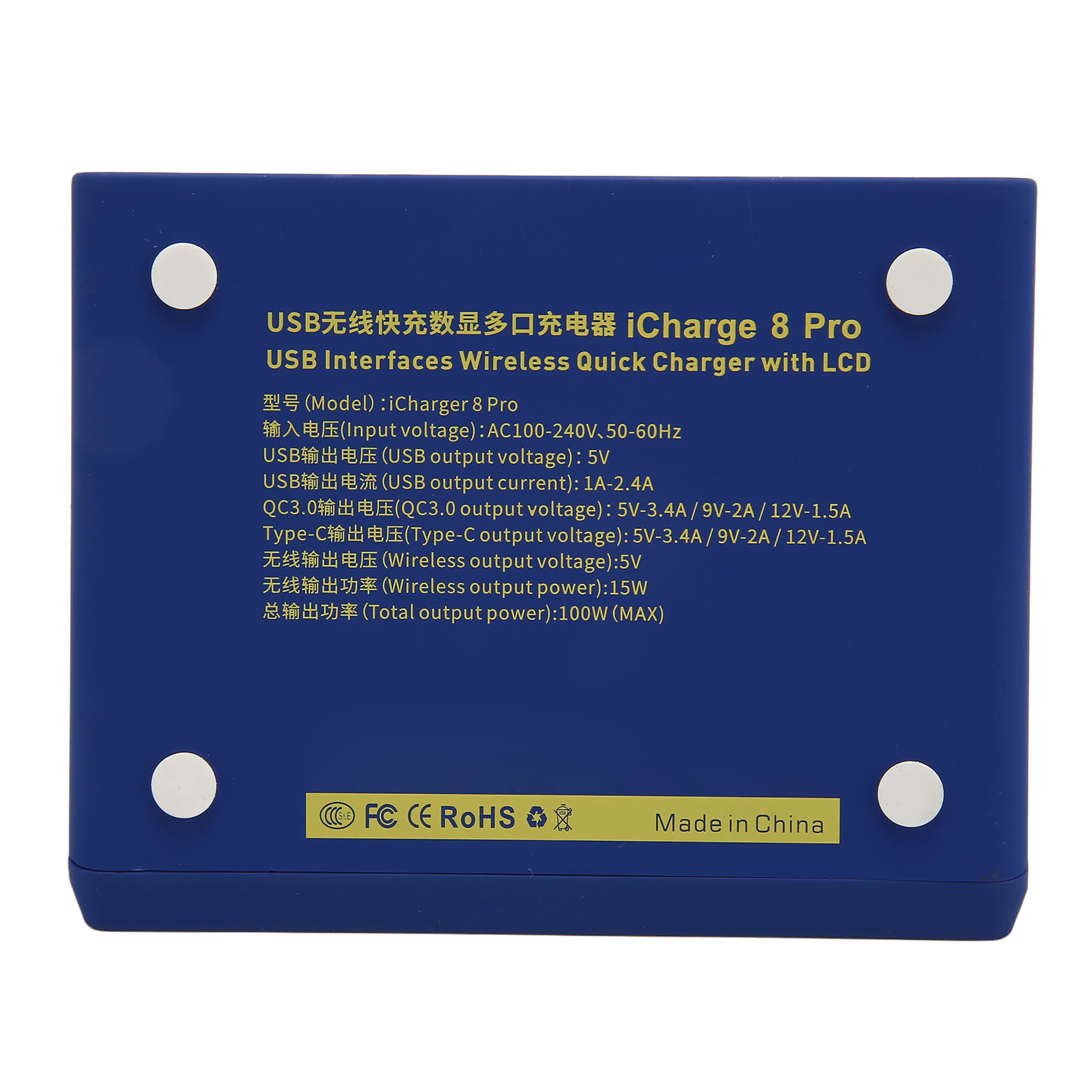 100-w-usb-ladestation Mit Qc3.0 Pd-schnellladeschnittstelle, Kabellosem Laden, 8-port-usb-hub Für Zuhause, Büro Und Desktop-computer (eu-stecker 100-240 V).