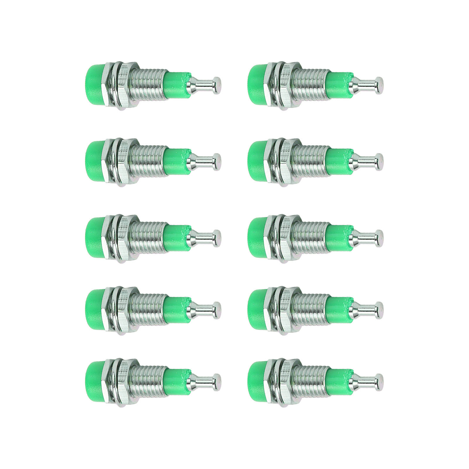 J.40006 Packung Mit 10 Vernickelten 2-mm-bananenbuchsen, Einbauversion, Grüne Anschlüsse