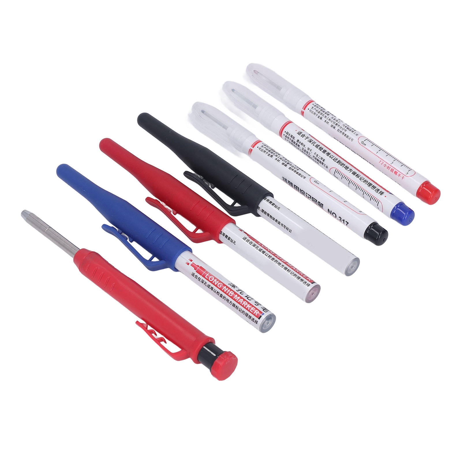 Multifunktionales Zimmermannsmarker-set: 6 Marker Mit Langer Spitze Für Tiefe Löcher, 1 Holzstift Mit Anspitzer Und Nachfüllminen.