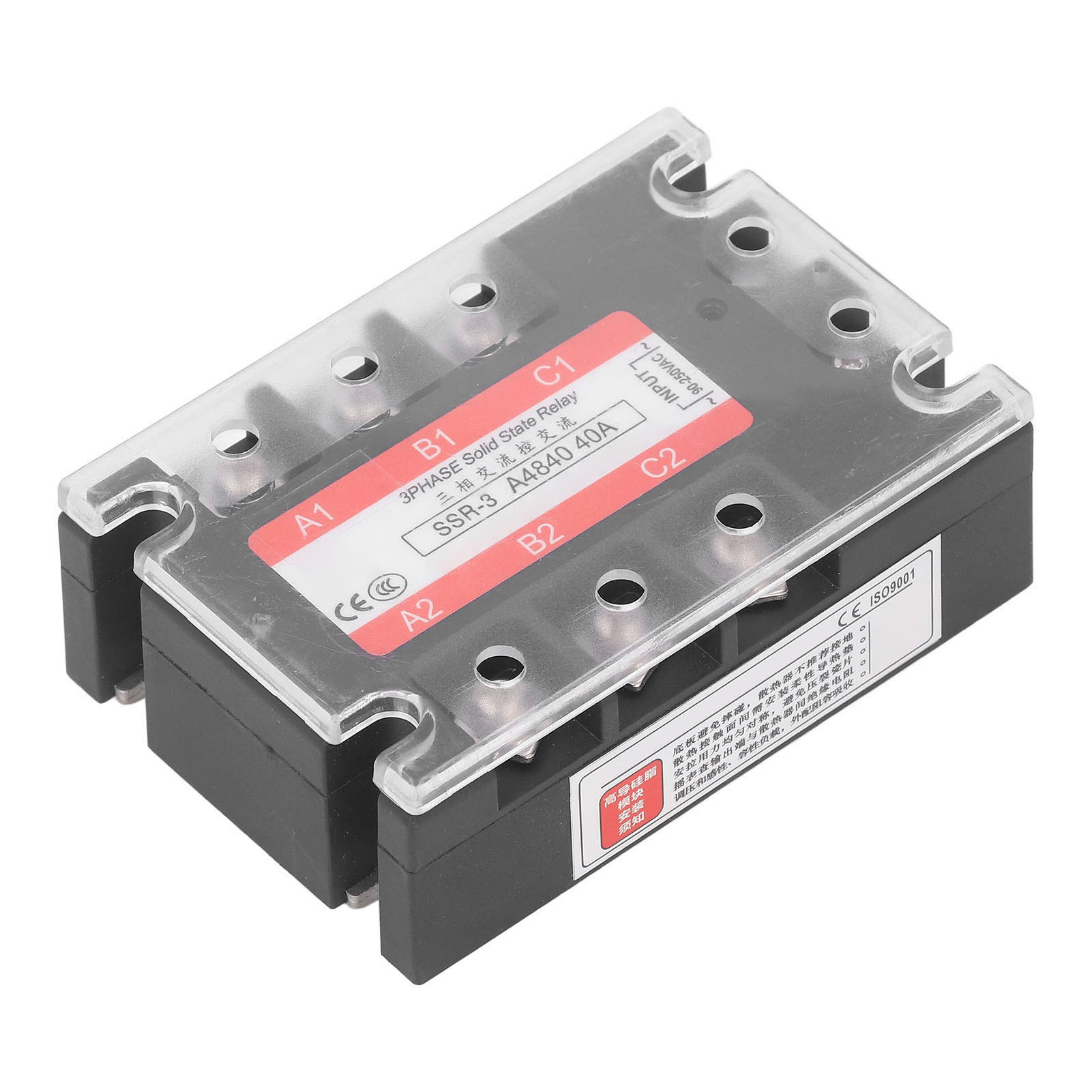 Dreiphasiges 40-a-halbleiterrelais Mit Led-anzeige, Transparenter Abdeckung, 90–250 V Ac Eingang, 24–480 V Ac Ausgang