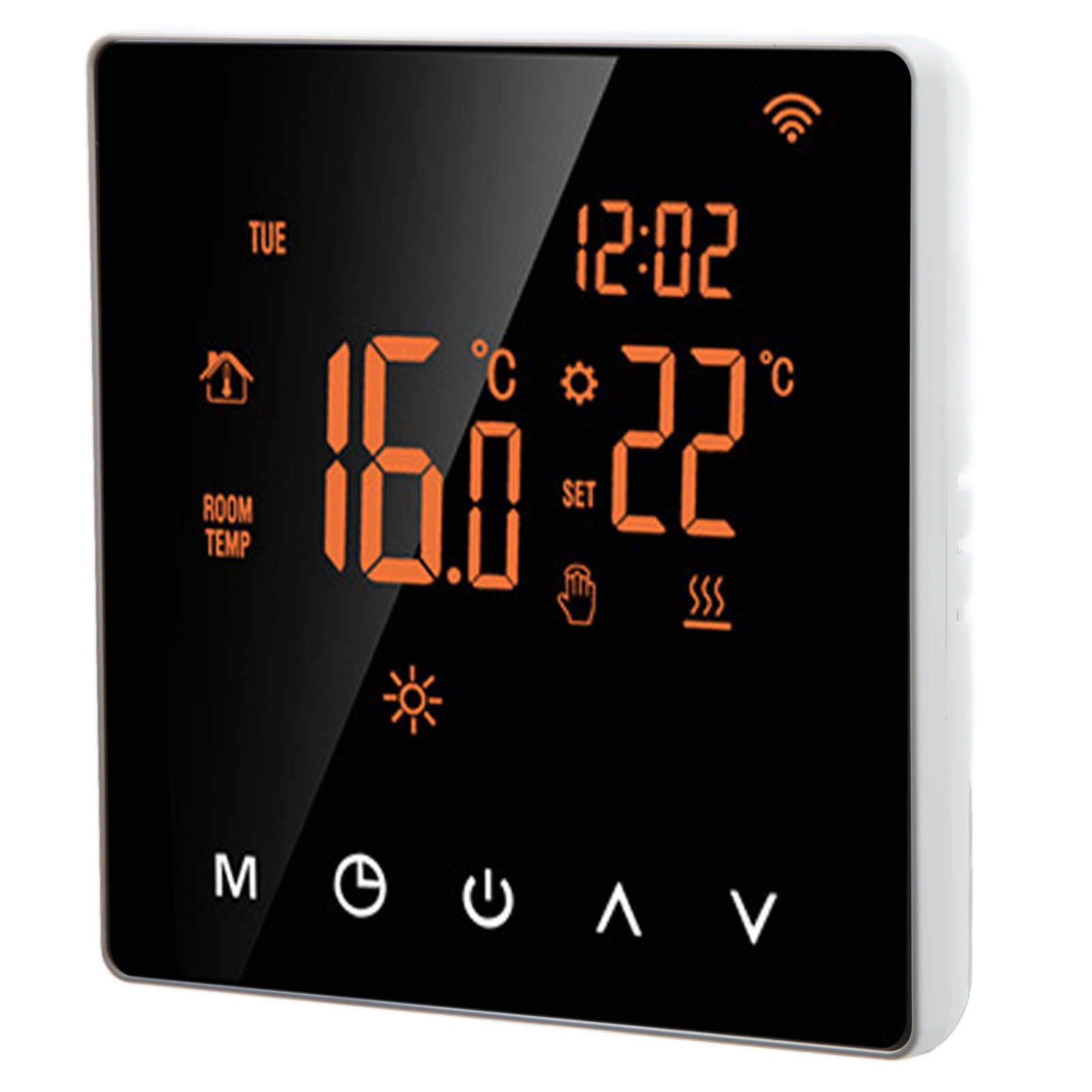 Tuya Me81h Wlan-smart-thermostat Für Wandmontierte Elektrische Fußbodenheizung, 230 V Ac, Lcd-display, Orangefarbener Hintergrund, Weiße Tasten, 3 A