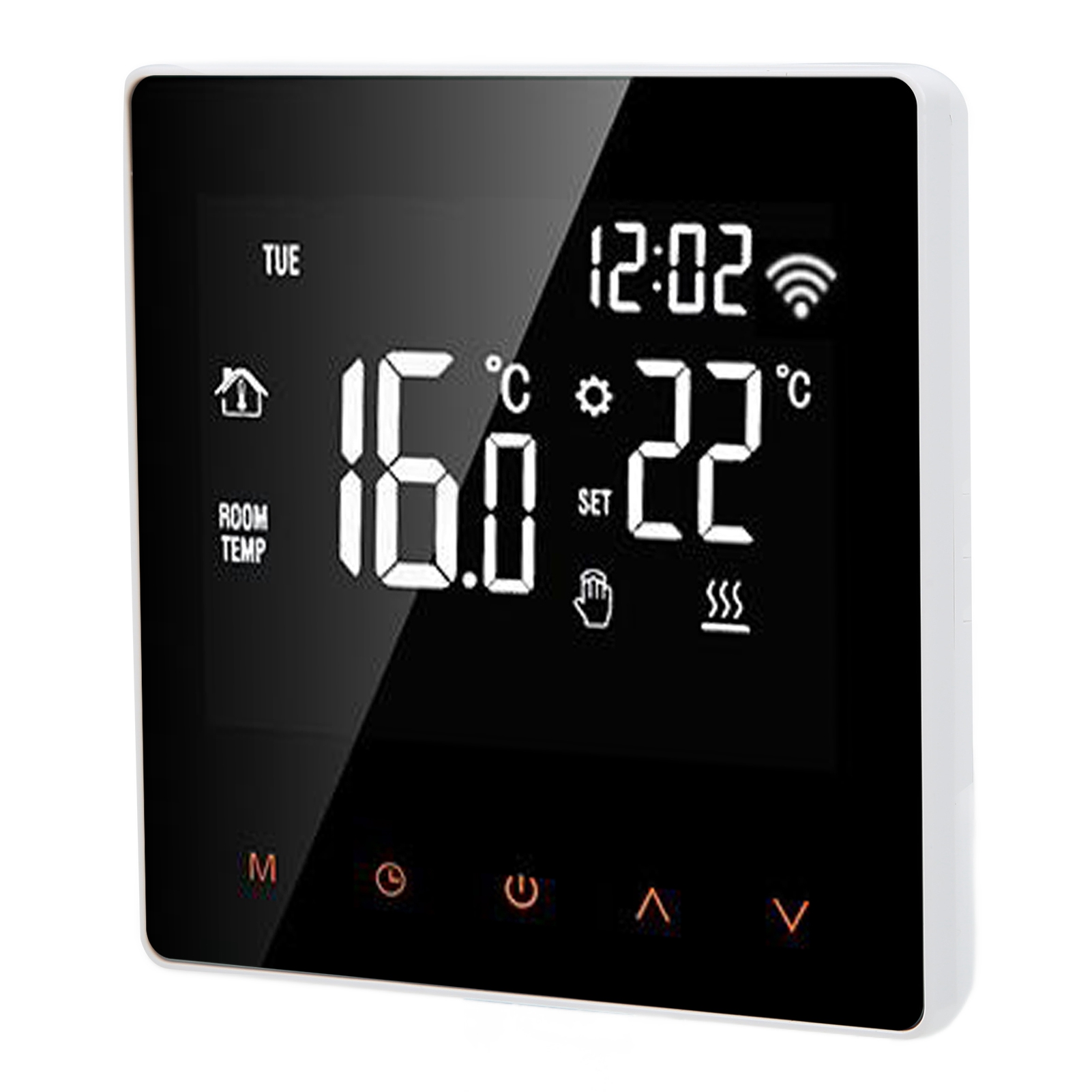 Tuya Me81h Wlan-smart-thermostat Für Wandmontierte Elektrische Fußbodenheizung, 230 V Wechselstrom, Lcd-bildschirm, Weißer Hintergrund, Orangefarbene Tasten, 3 A