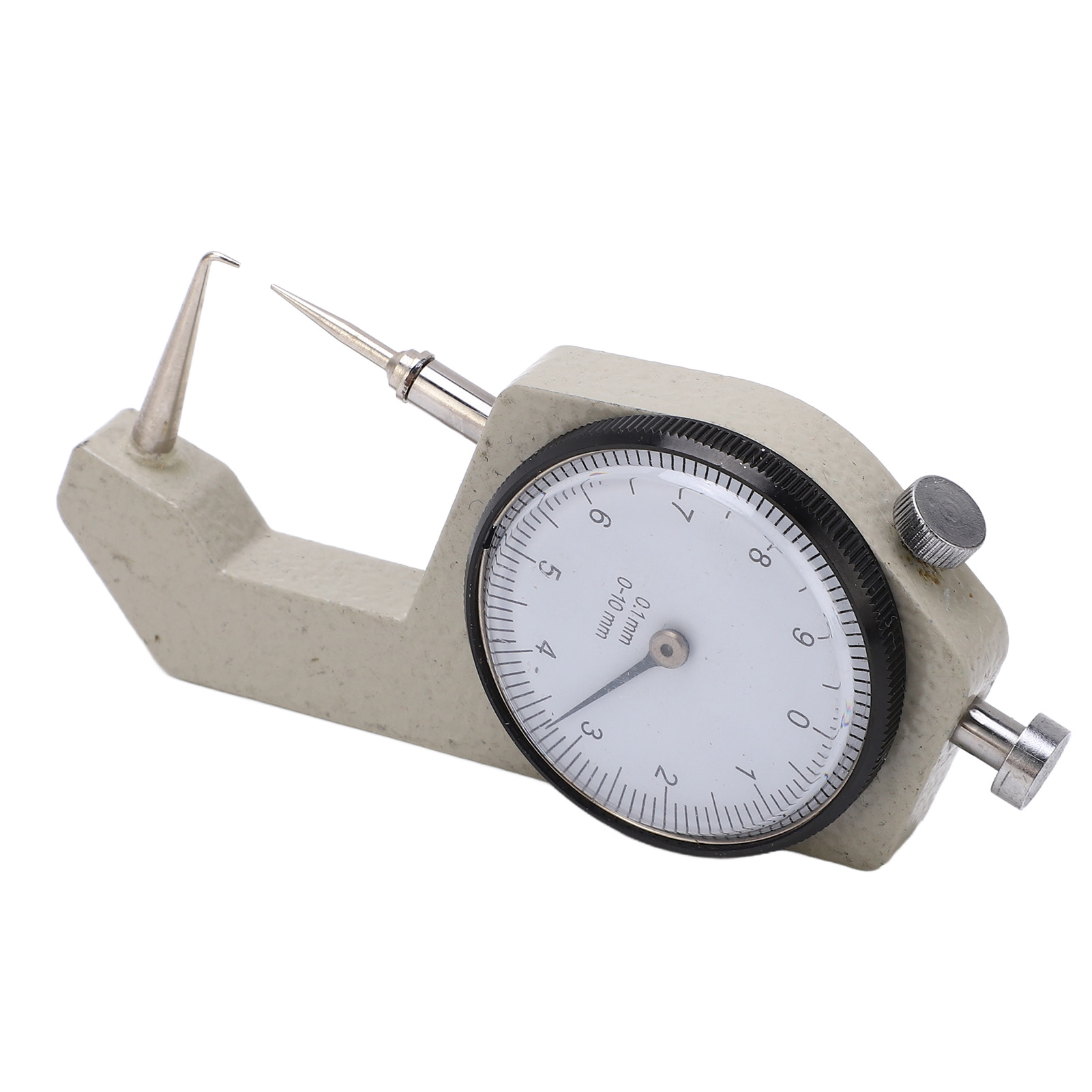 Tragbares Dickenmikrometer Mit Transparenter Skala Und Nadel, Verschleißfest, Für Messungen Von 0 Bis 10 Mm. Gebogene Spitze.