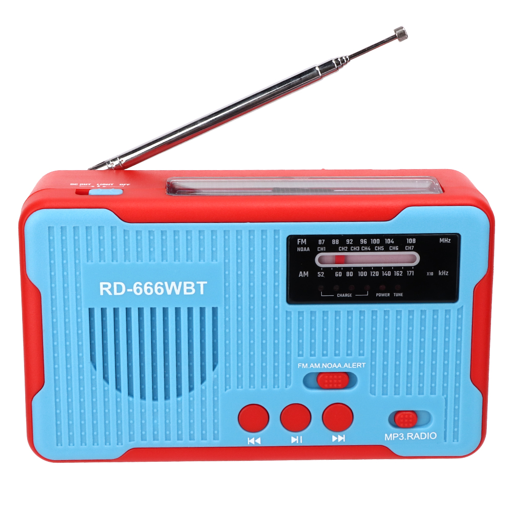 Rd-666wbt Solarbetriebenes Tragbares Notfallradio (am/fm) Mit Handkurbel Und Blauer Led-taschenlampe