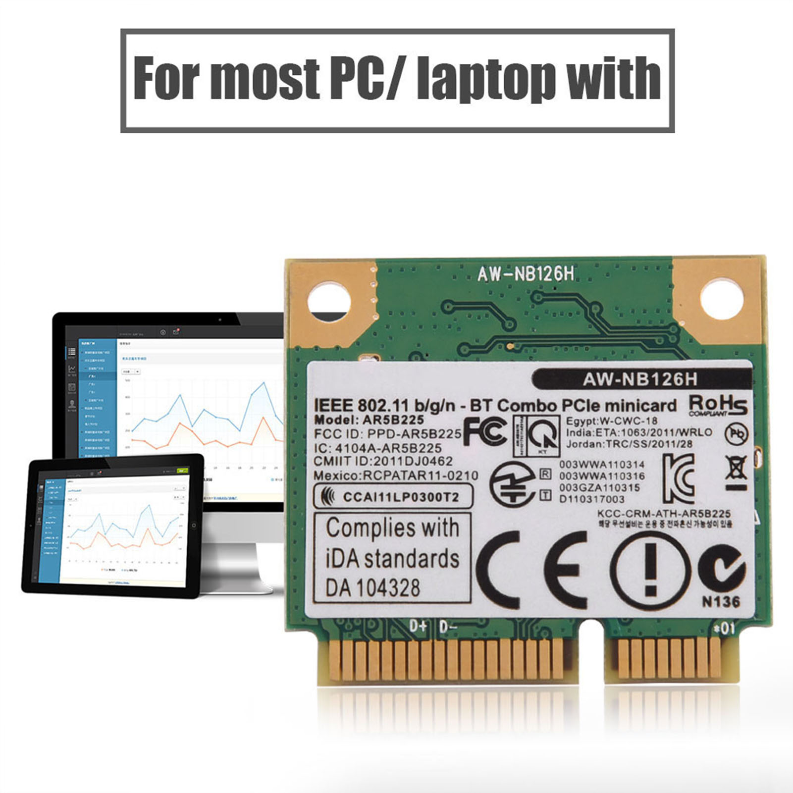 2-in-1 Bluetooth Wi-fi 2,4 Ghz Wireless-karte Für Mini Pci-e-steckplatz, Kompatibel Mit Dell, Asus, Toshiba Und Benq.