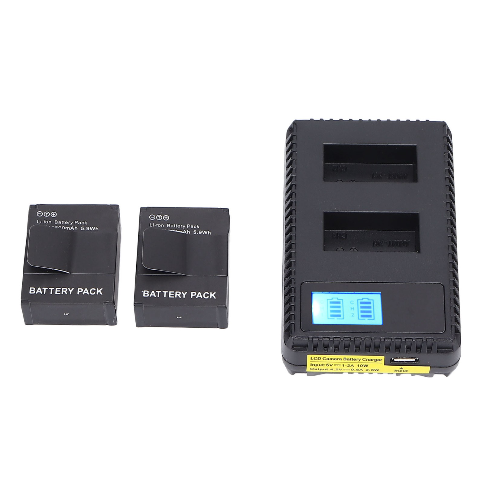 Dual-usb-akkuladegerät Mit Lcd-bildschirm Für Die Kameras Hero2 Und 3, Inklusive 2 Akkus.