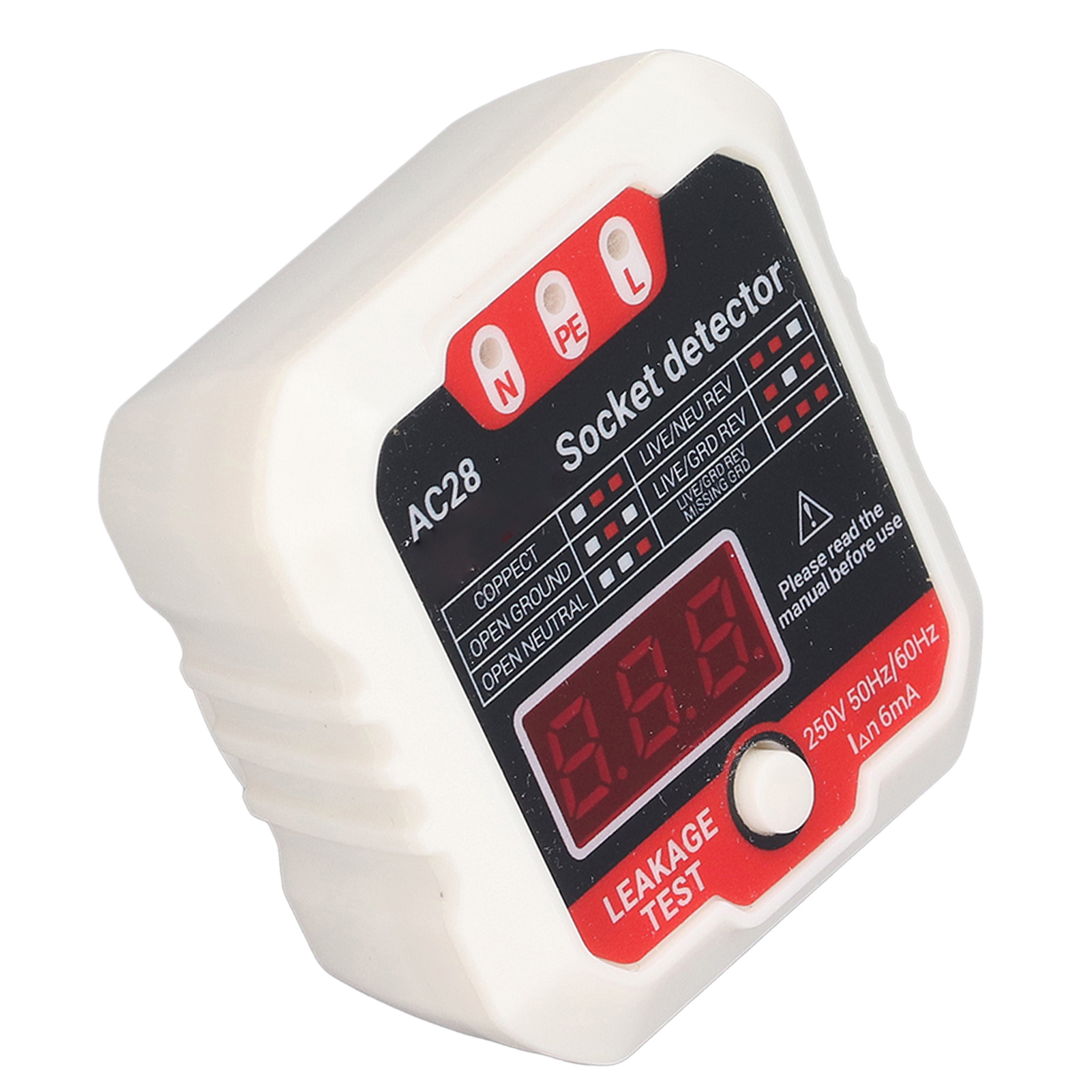 Steckdosentester Mit Lcd-digitalanzeige, Phasendetektor, Erdungsdraht, Polaritätsanzeige Und Leckstrommessung (eu-stecker 220 V)