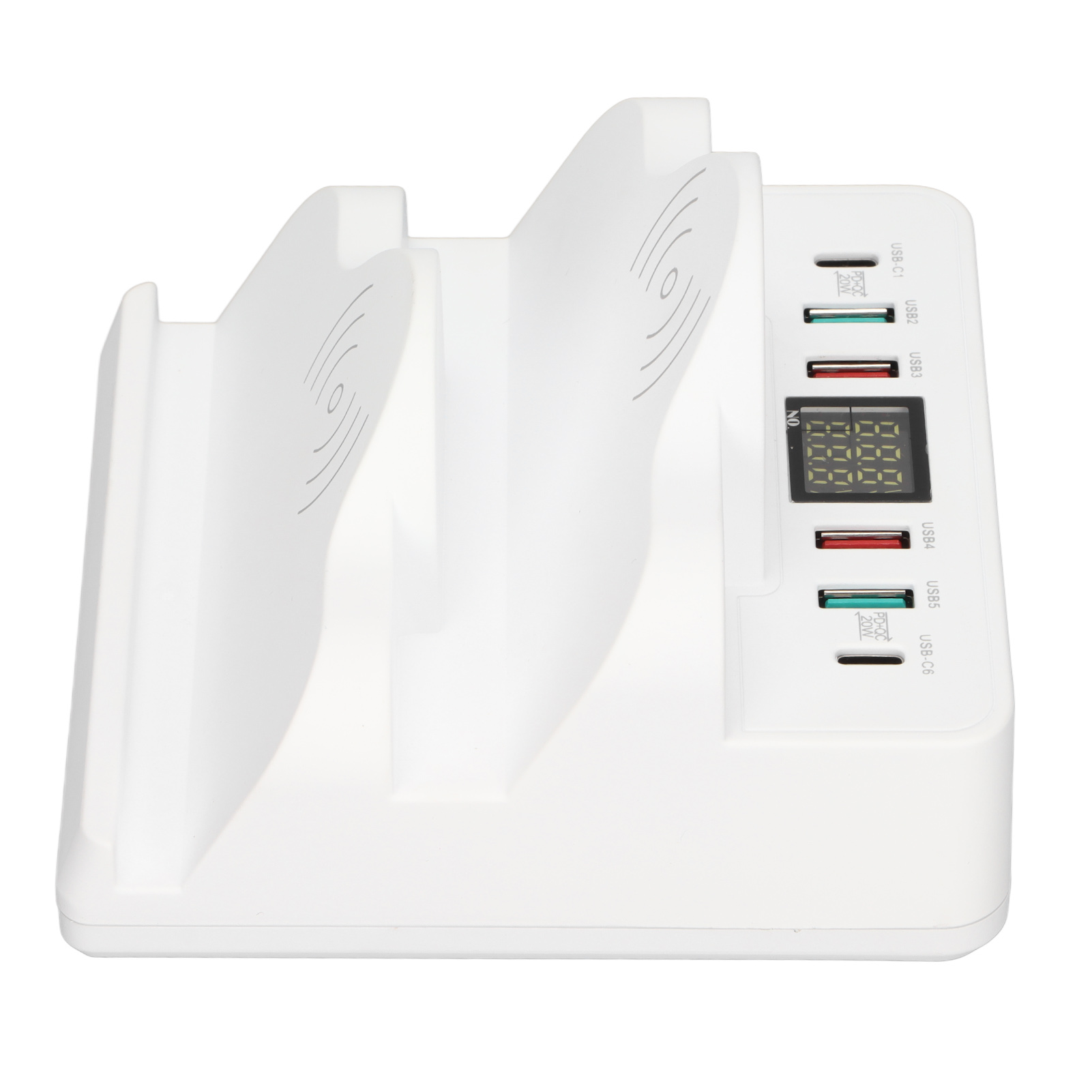 6-port-usb-ladestation Mit 2 Kabellosen Handy-ladegeräten, Qc 3.0- Und Usb-c-kompatibel, Mit Lcd-bildschirm Und Eu-stecker.