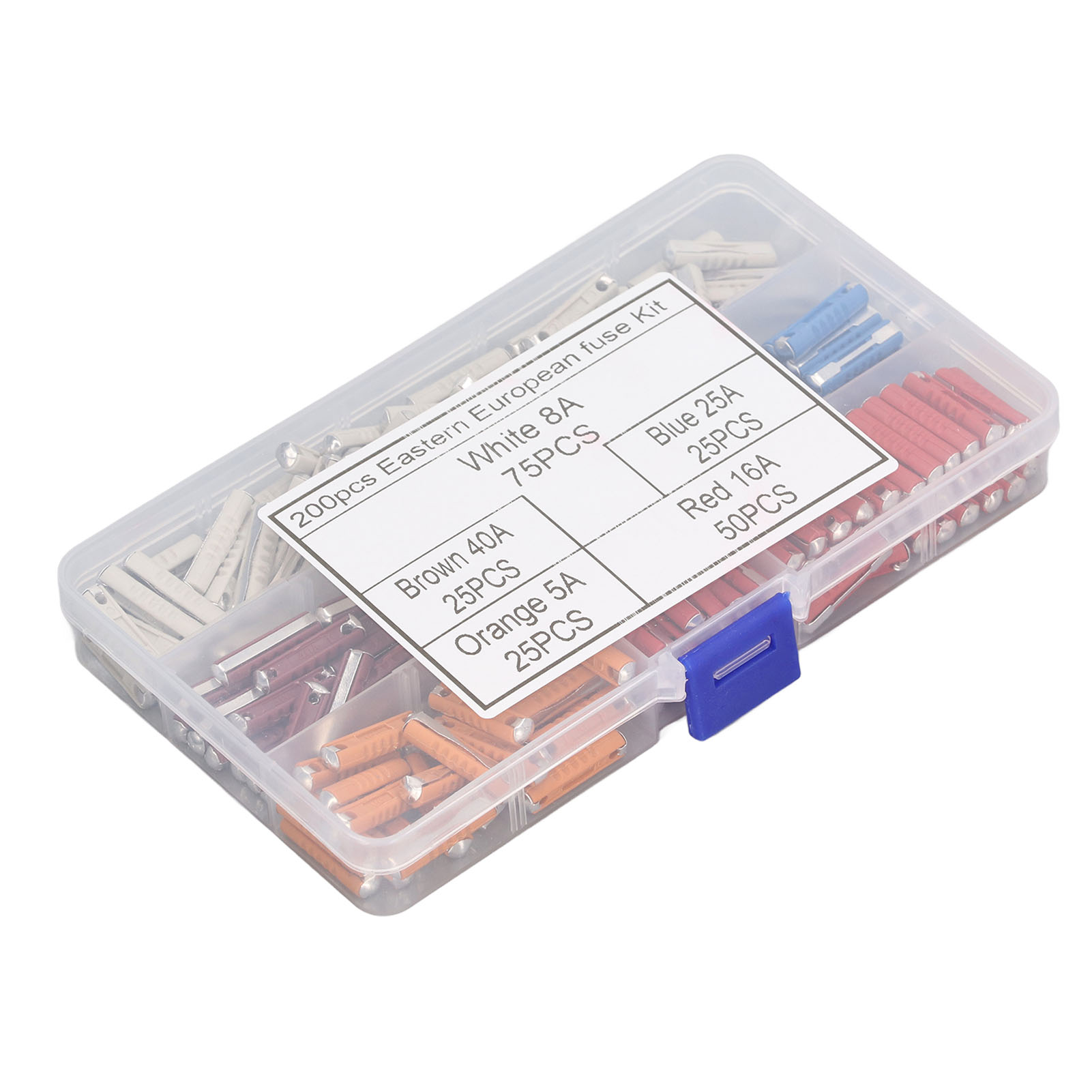 Packung Mit 200 Europäischen Typ-5-kfz-sicherungen In Torpedoform Mit Aufbewahrungsbox Aus Kunststoff Für Oldtimer Und Klassische Fahrzeuge.
