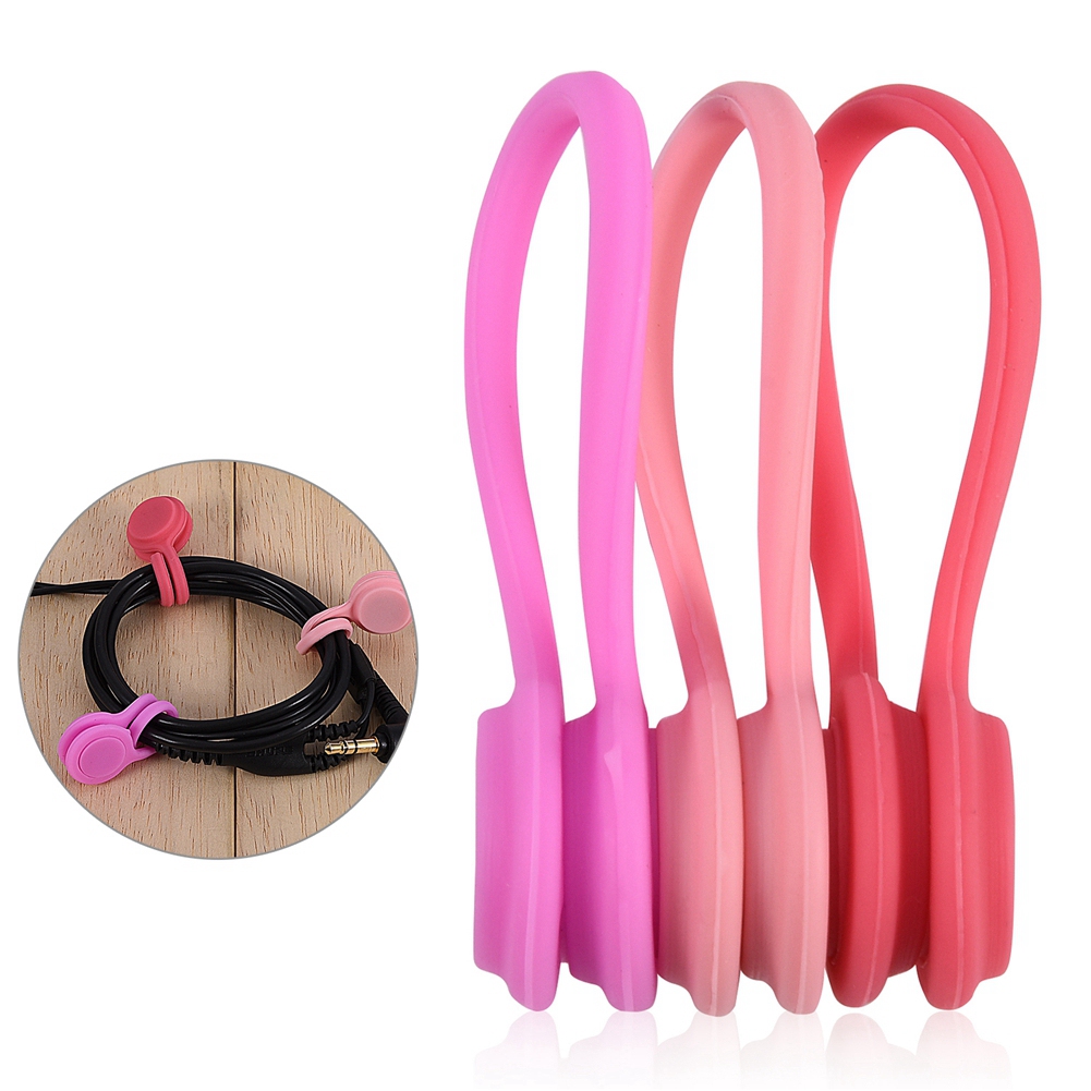 Set Mit 3 Magnetischen Silikon-kopfhöreraufwicklern, Kabelorganisatoren Und Drahtorganisatoren, Roségold, Rot Und Pink.