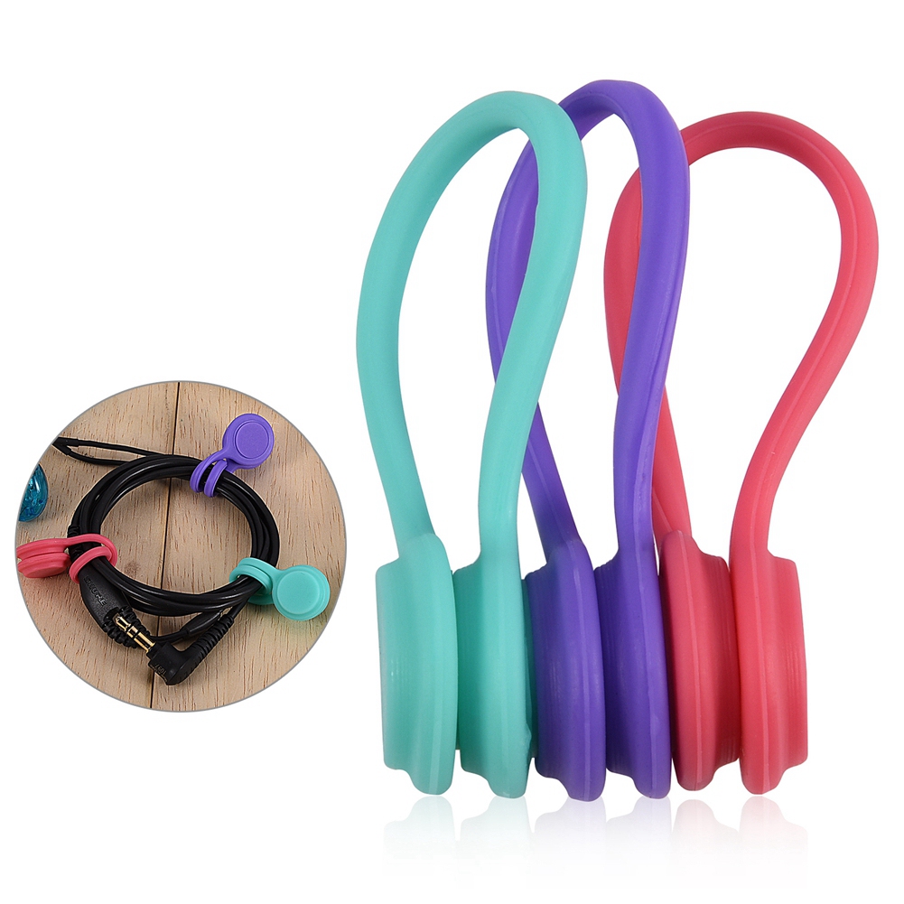 Set Mit 3 Magnetischen Silikonwicklern Für Kopfhörer, Kabelorganisatoren Und Drahtorganisatoren (lila, Rot, Blau).