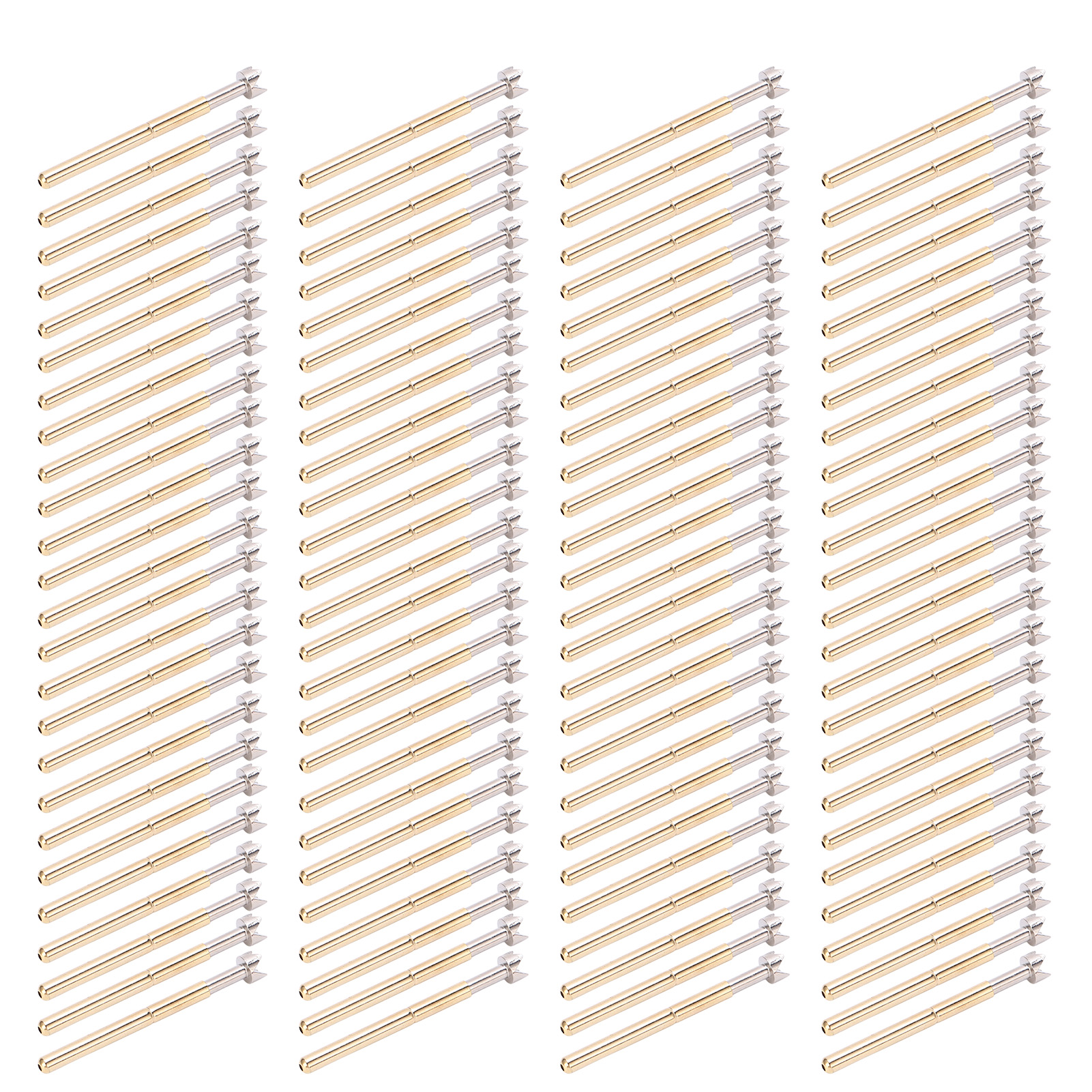100 Pogo-vierzahnstifte, Pflaumenkopf, Messing, Rohrdurchmesser: 2,36 Mm (0,1 Zoll), Länge: 34 Mm (1,3 Zoll), Federprüfstifte