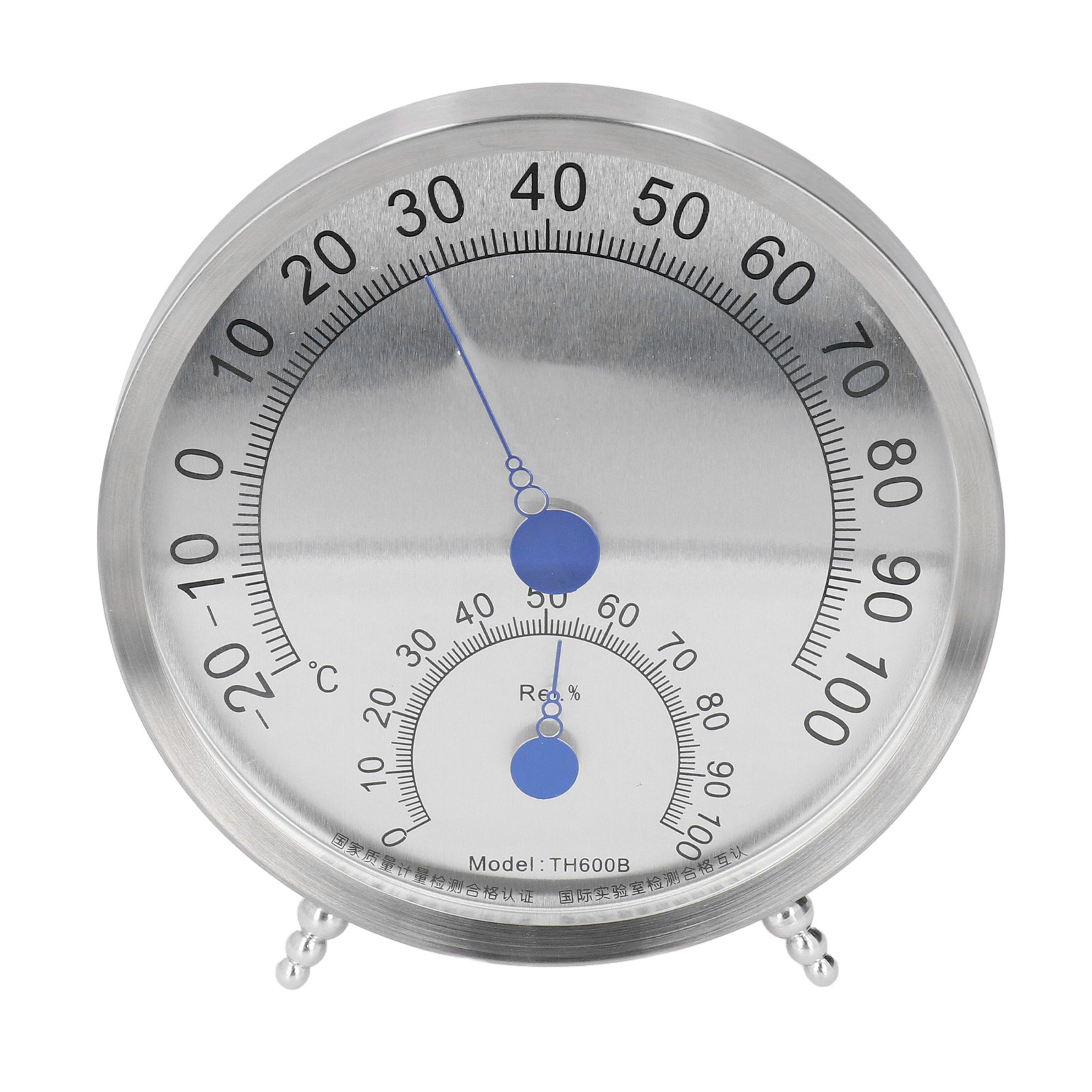 Rundes Thermometer-hygrometer Aus Edelstahl, Wasserdicht Und Hitzebeständig Für Den Außeneinsatz, Mit Ständer.