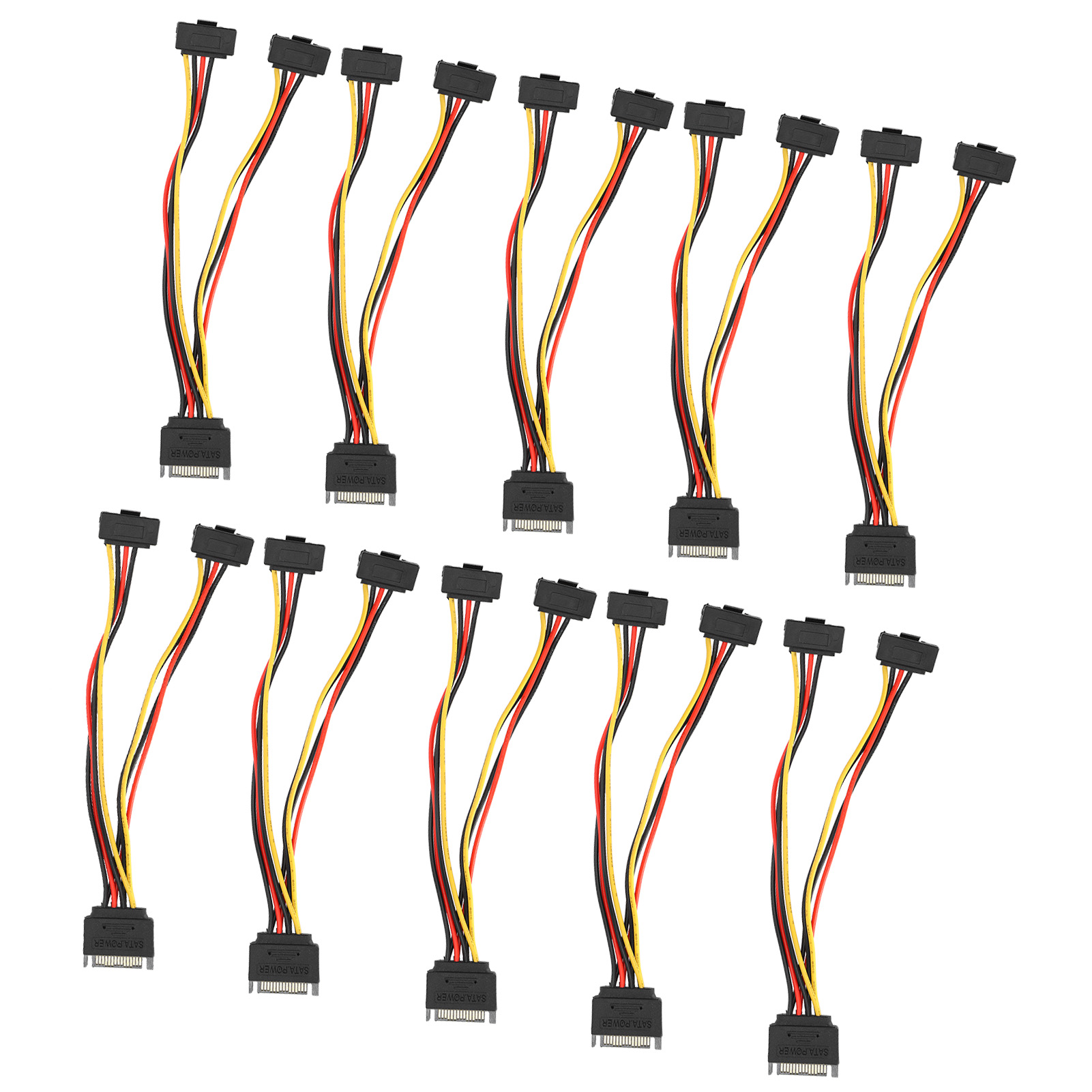Packung Mit 10 Sata 15-pin-stromadaptern, 1 Stecker Auf 2 Buchsen Mit Rechtwinkligen Anschlüssen, Für Datenübertragung Und Aufladung.