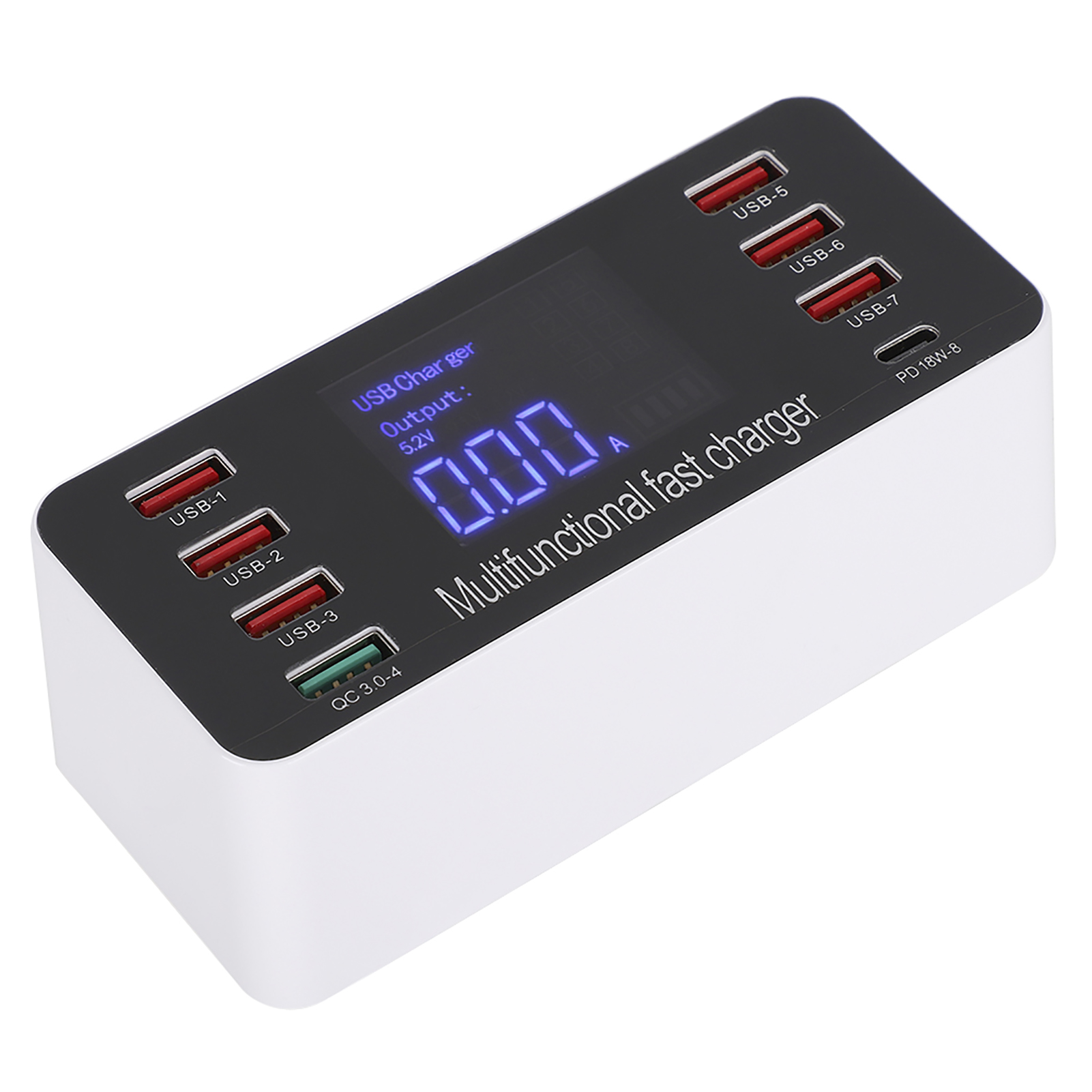 Intelligente 8-port-ladestation Mit Led-anzeige, Qc3.0 Pd 60w Digitales Schnellladen, 100–240v Ac-netzteil, Eu-stecker