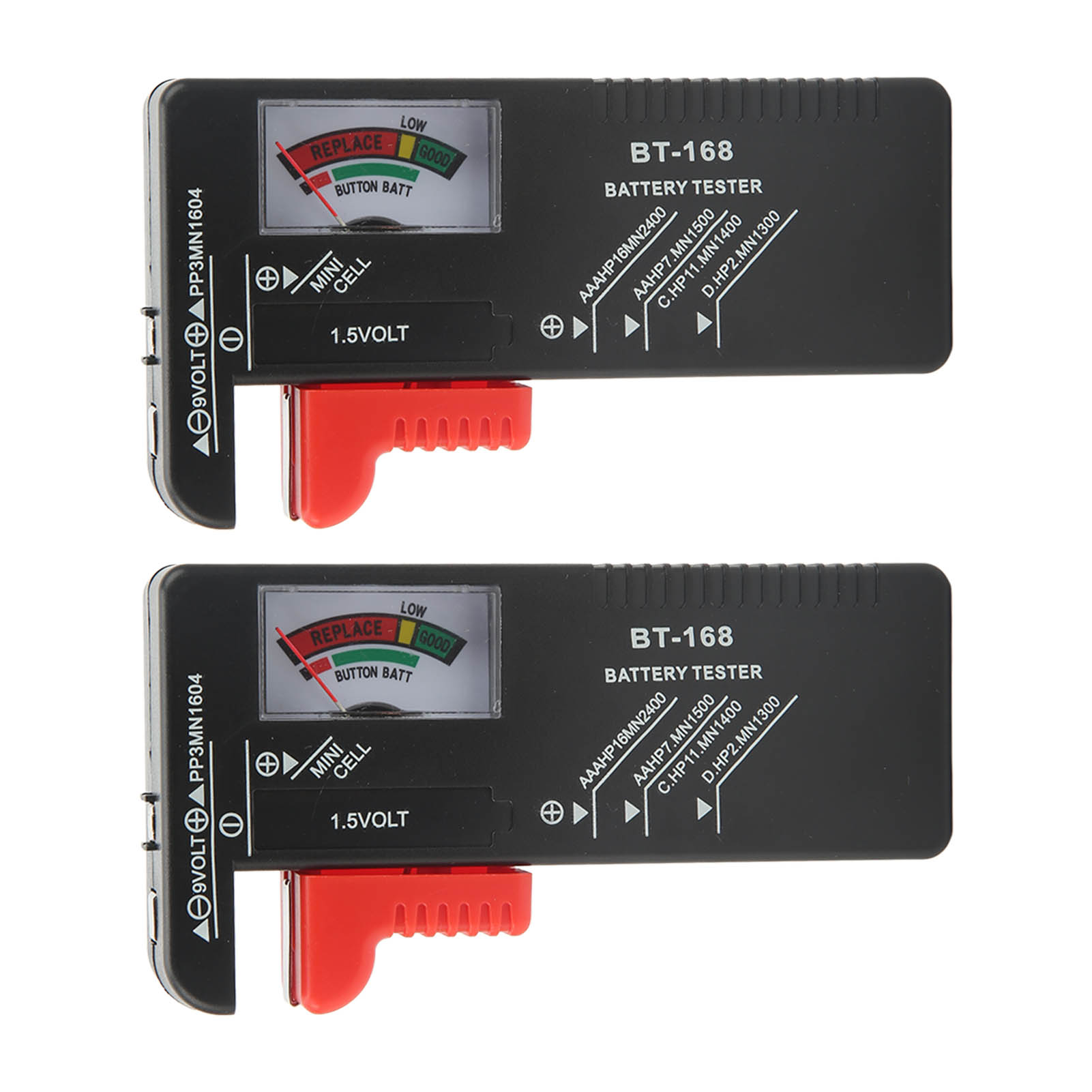 Set Mit 2 Tragbaren Nadelbatterietestern Für Aa-, Aaa-, 1,5-v- Und 9-v-knopfzellenbatterien