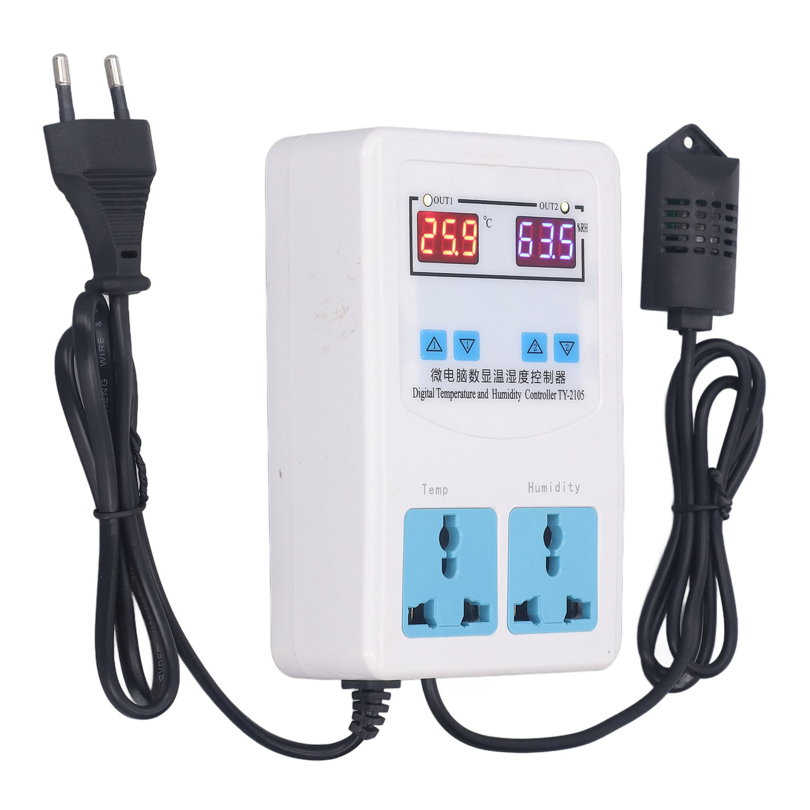Temperatur- Und Feuchtigkeitsregler -20 Bis 60 °c, 0 Bis 100 % Relative Luftfeuchtigkeit, Lcd-display, Thermostat, 110–220 V Wechselstromnetzteil, Eu-stecker