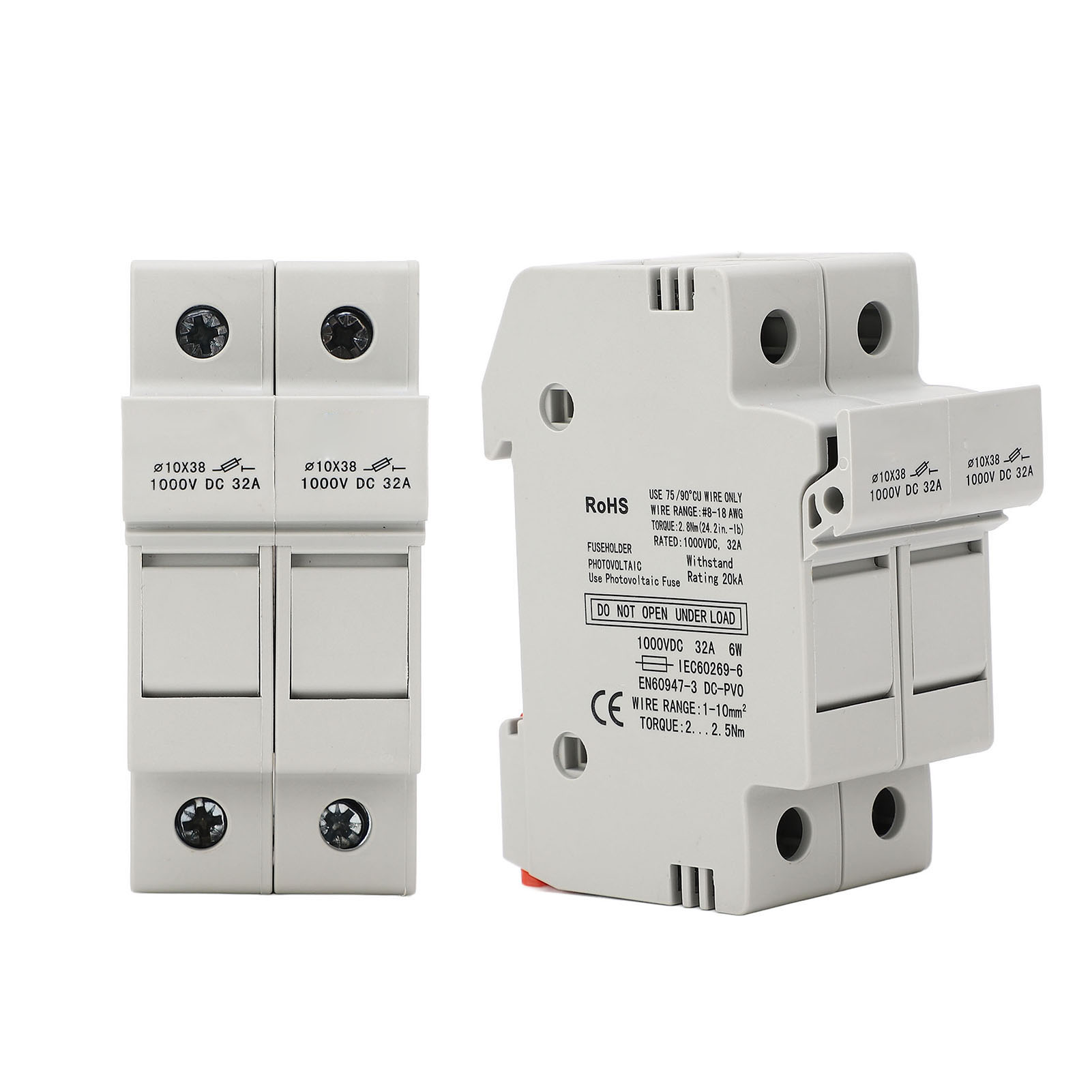 Miniatur-2-poliger Sicherungshalter, Kurzschlussschutz, 32 A, 1000 V Dc, Für Photovoltaikanlagen.