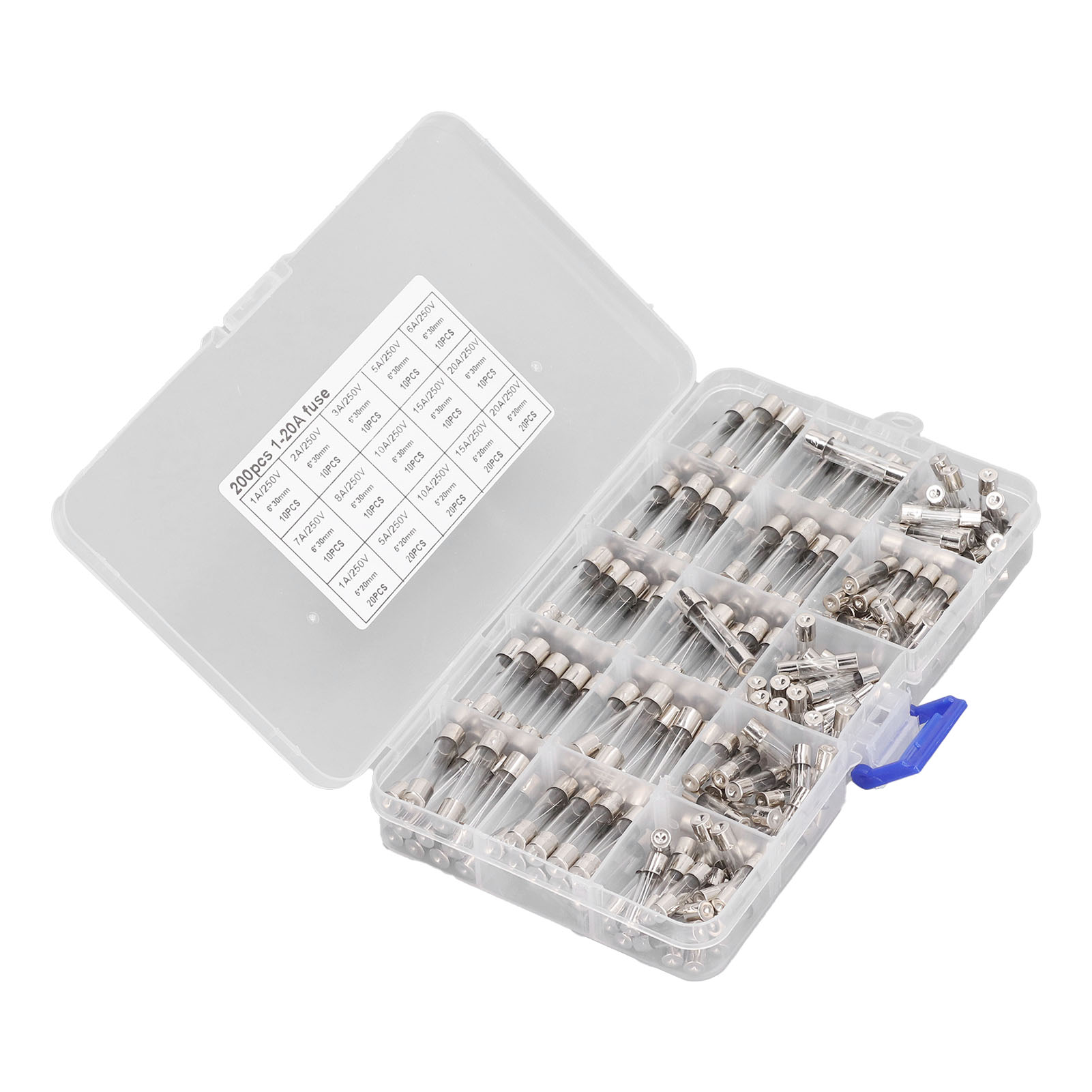 200-teiliger Glassicherungssatz Für Pkw, Wohnmobile, Boote Und Lkw, 5 X 20 Mm Und 6 X 30 Mm, 250 V
