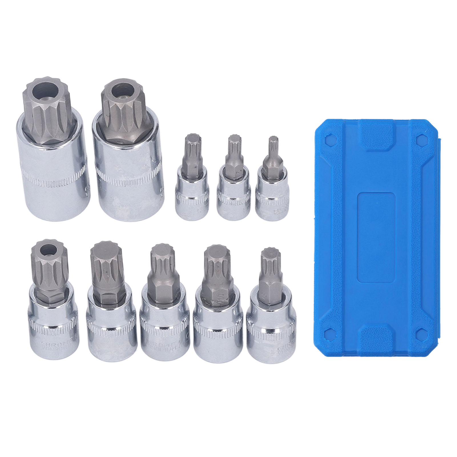Set Mit 10 M4- Bis M18-dreifachnut-vierkantsteckschlüsseln (1/4", 3/8" Und 1/2" Antrieb) Mit Cr-v-bits Und Aufbewahrungskoffer