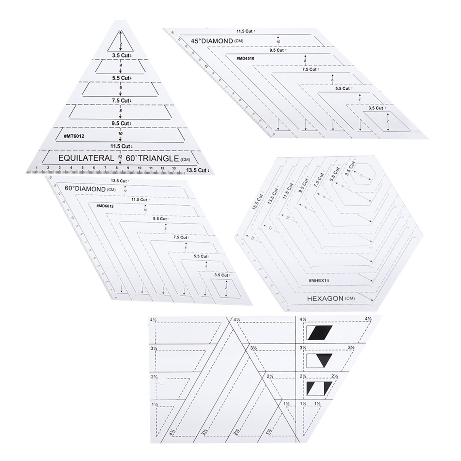 Transparente Patchwork-schablonen (5er-set) Zum Nähen Und Quilten Schnitt- Und Bastelanleitung.