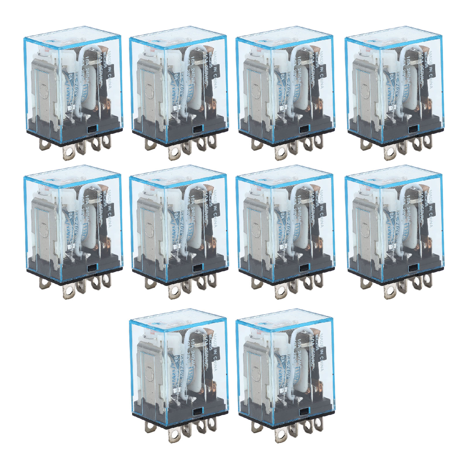 Packung Mit 10 Spulenleistungsrelais, Kleines 8-poliges Elektromagnetisches Zwischenrelais (2 Offen, 2 Geschlossen), 110 V