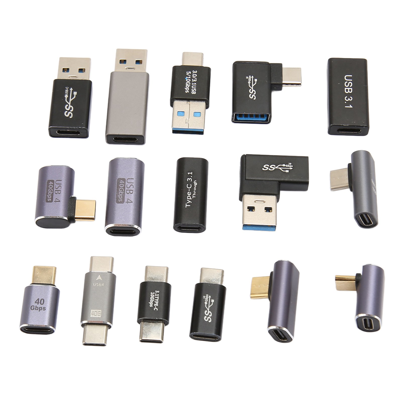 Set Mit 16 Usb 3.0/3.1 Typ-c-adaptern Aus Aluminiumlegierung Mit Verschiedenen Winkeln Für Handys, Computer Und Peripheriegeräte.