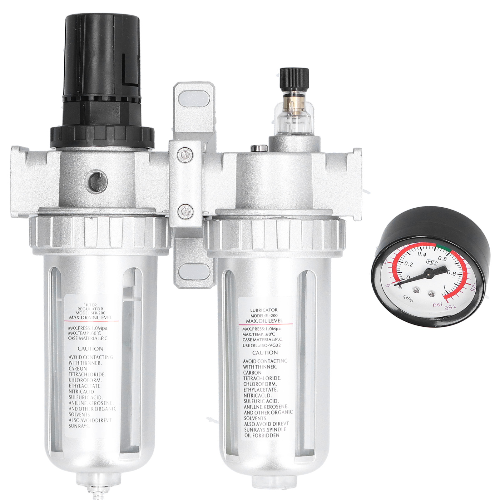 Luftfilter-druckmanometer-set, Druckregler, Wasser-/ölabscheider Aus Aluminiumlegierung, Für Den Maschinenbau Sfc200