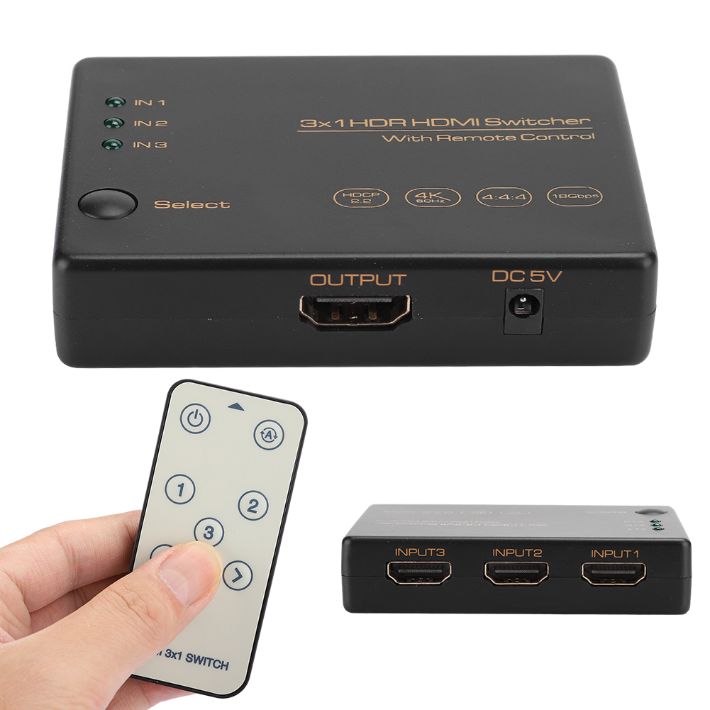 3-port 3x1 4k 60hz Hdr Hdmi-switch Mit Fernbedienung, 3 Eingänge Und 1 Ausgang 24m1