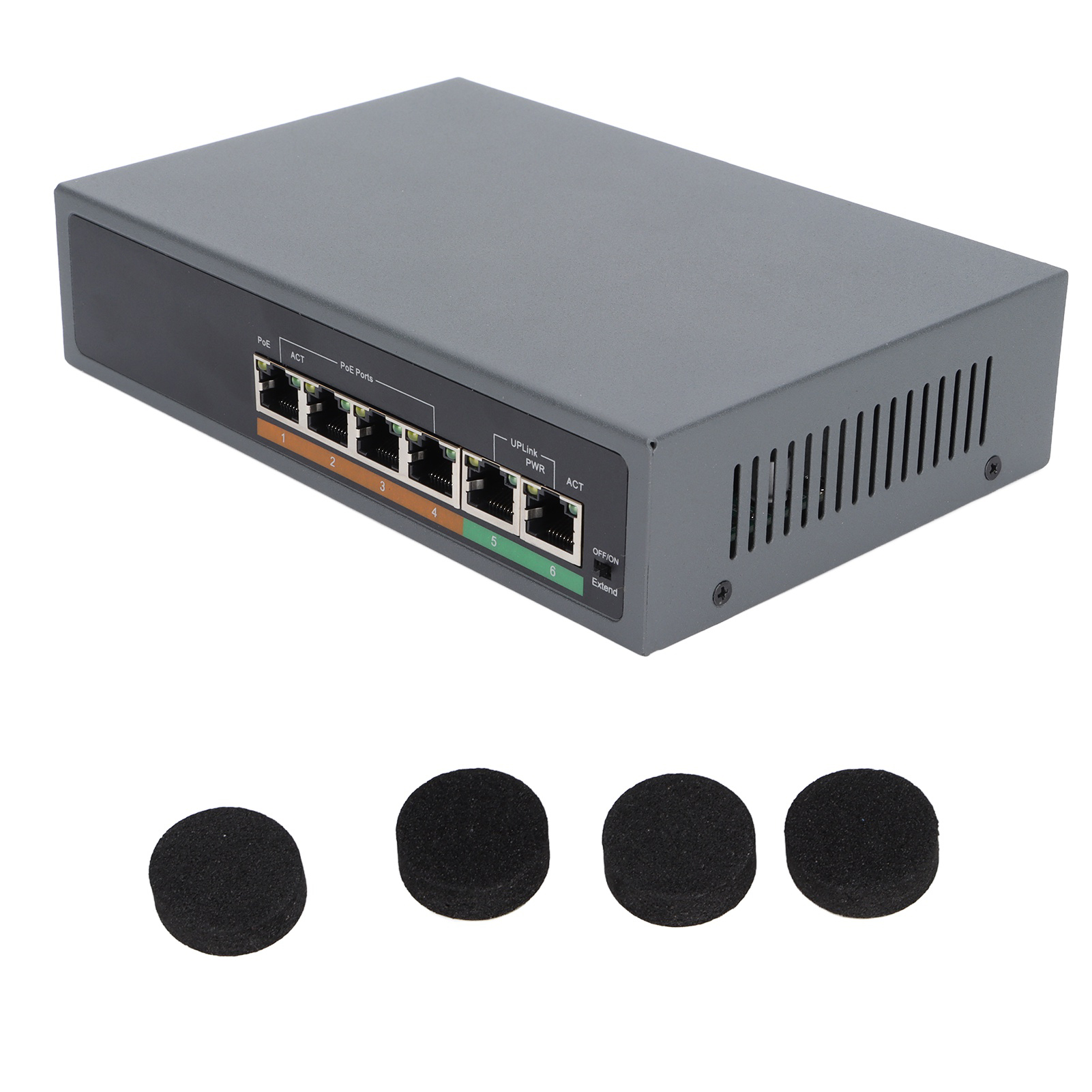 Ieee 802.3af/at 100-mbit/s-poe-switch, Kompakt, Geräuschlos, Lüfterlos, 6 Ports, Für Access Points, 100–240-v-netzstecker