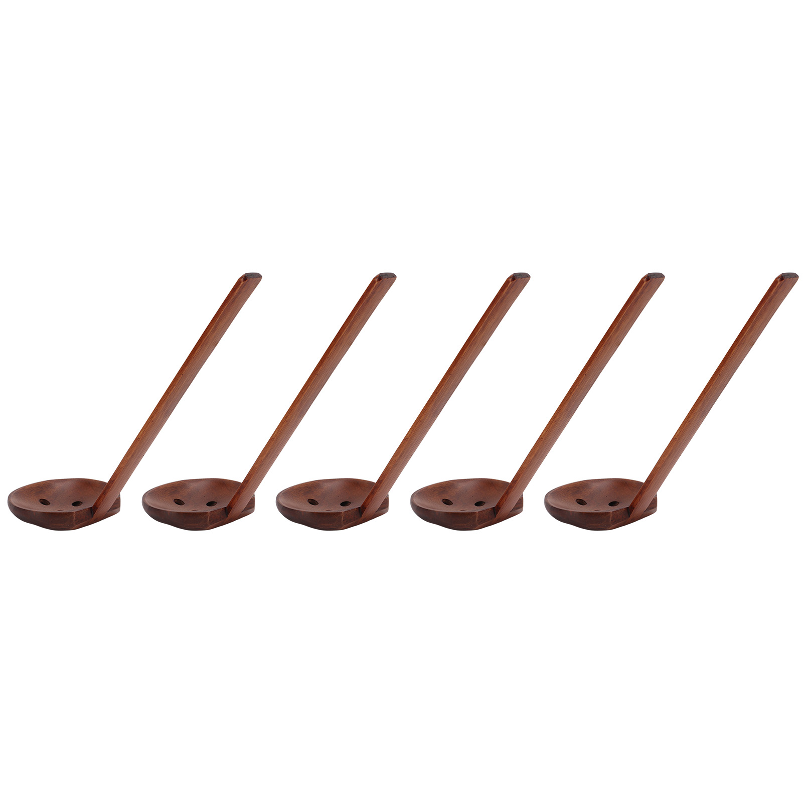 Set Aus 5 Holzlöffeln Mit Stabilen Griffen, Handpoliert, Leicht, In Japanischer Schildpattoptik, Ideal Für Restaurants Und Als Geschenk. Mit Löchern.