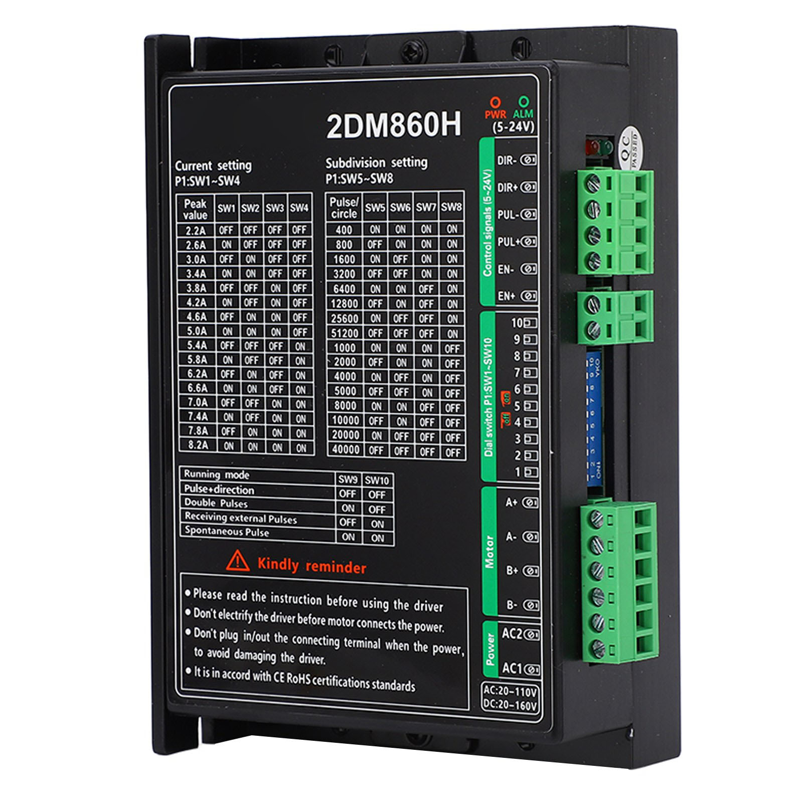 Zweiphasiger Digitaler Schrittmotorcontroller, 16 Unterteilungen, 16 Ströme, Ac 20–110 V / Dc 20–160 V