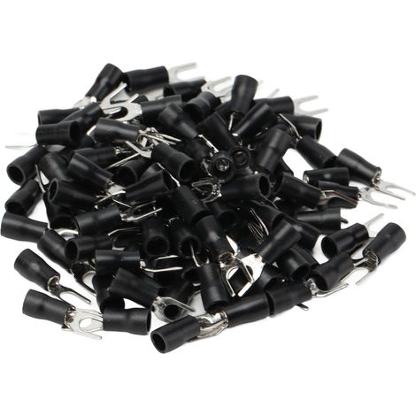 Packung Mit 100 Isolierten Kupfer-u-förmigen Crimp-kabelschuhen, Gabelform, Für Drahtstärken Von 16-14 Awg.