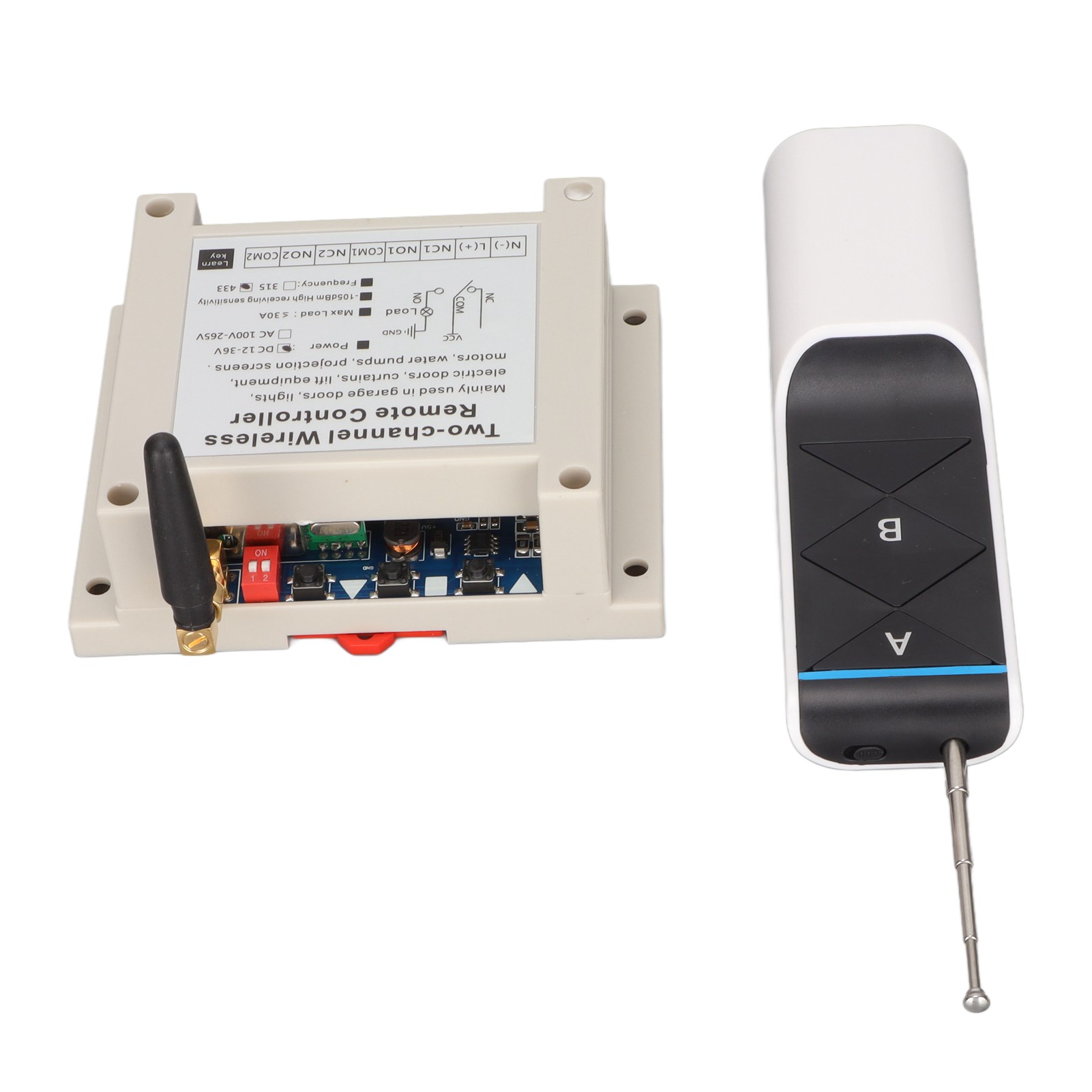 2-kanal-fernsteuerrelais (433 Mhz) Mit Funkempfänger Für Motor Und Wasserpumpe, 30 A, 12–36 V