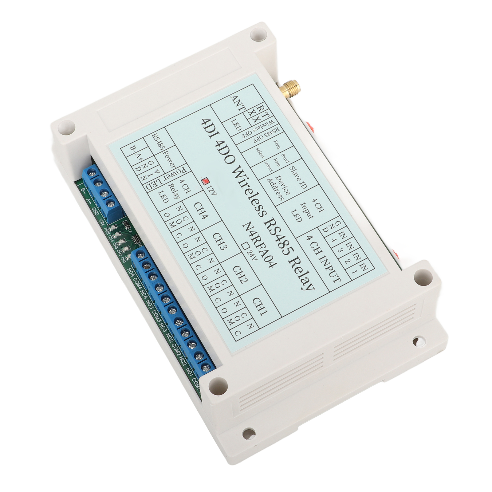 4-kanal-funkrelaismodul 4di 4do 433m Rs485 Mit 12-v-dc-antenne