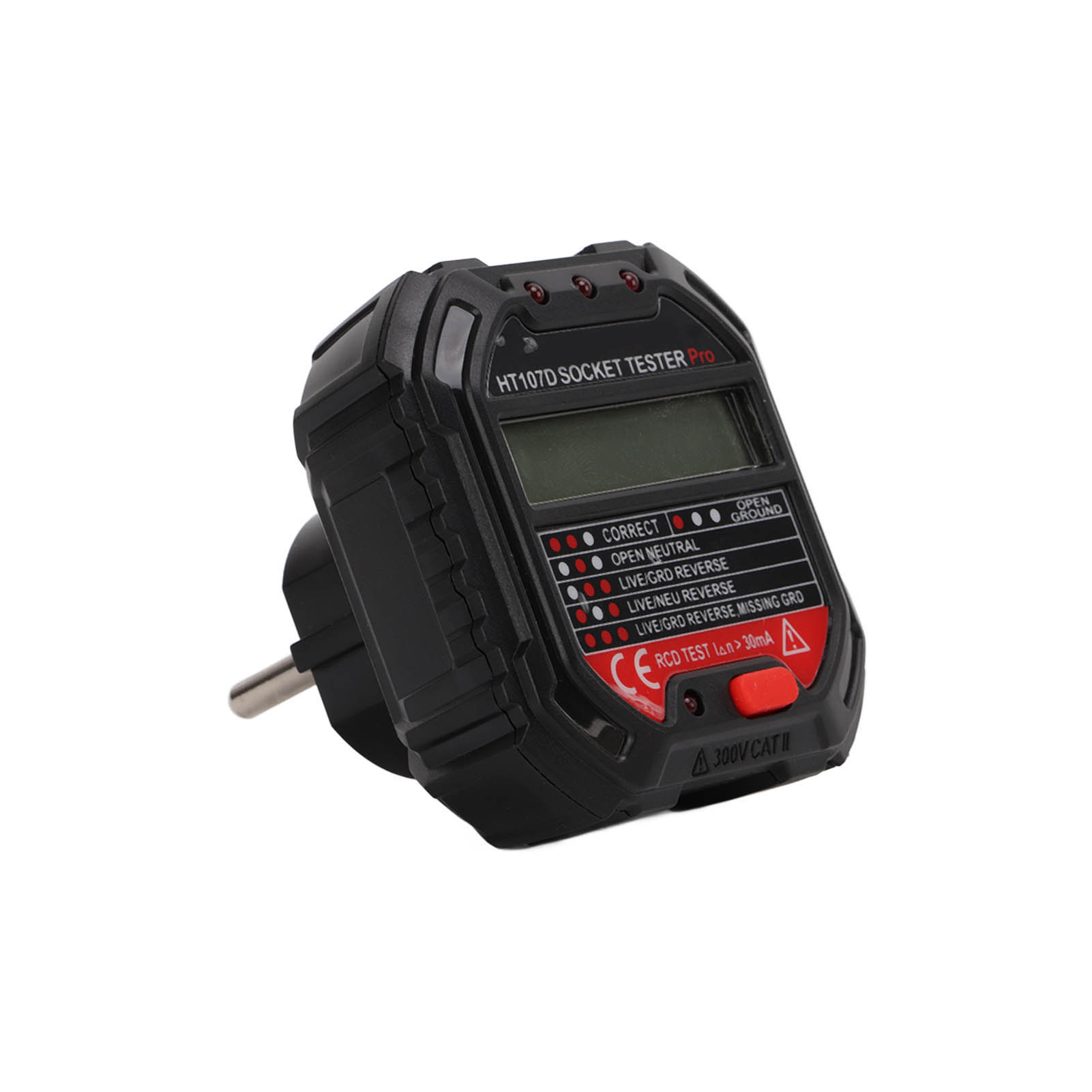 Ht107d Multifunktions-steckdosenprüfer Mit Digitalanzeige Und Erdungsleiterprüfer. Eu-stecker 90–250 V / 45–65 Hz.