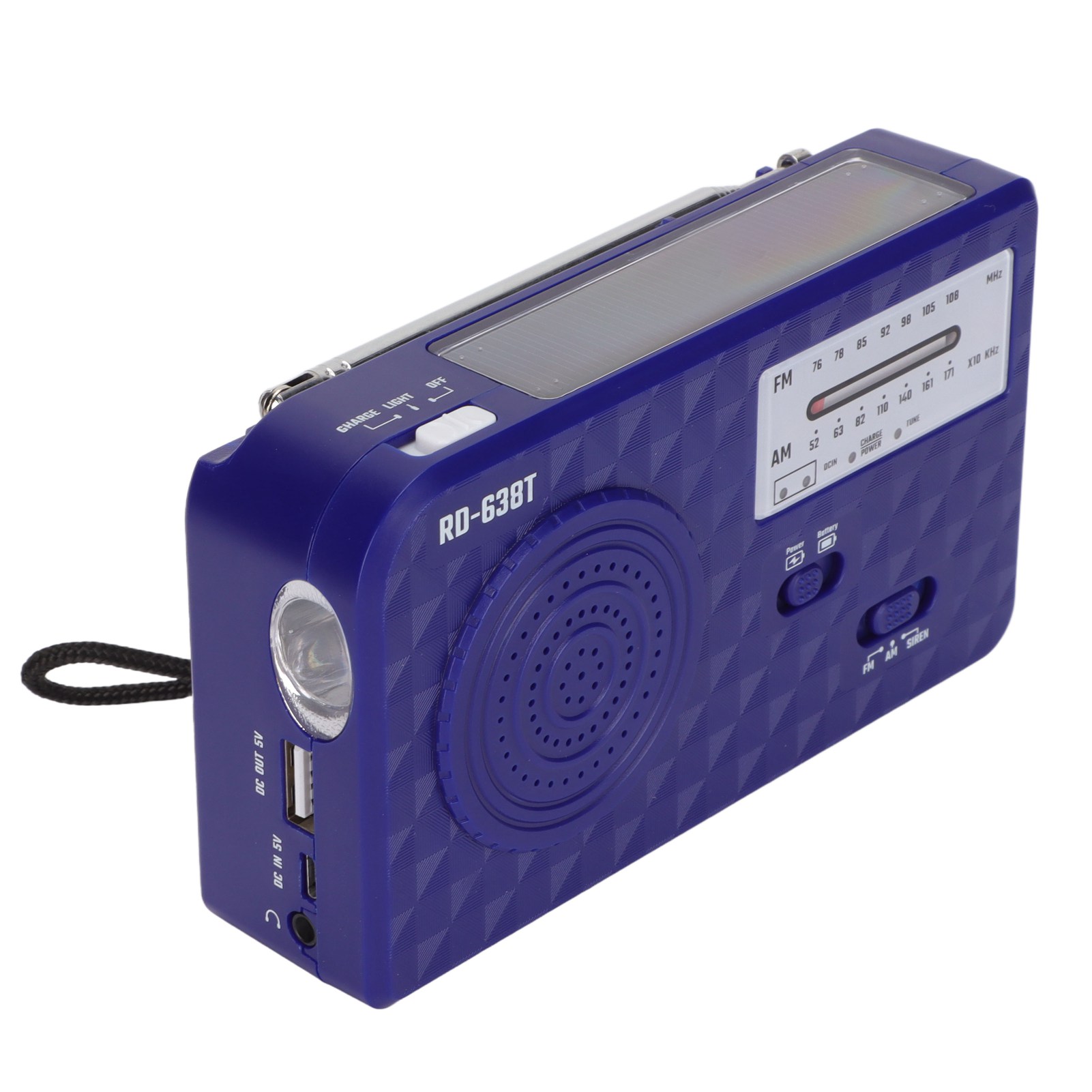 Die Rd-638t Ist Eine Tragbare, Multifunktionale Funk-taschenlampe Mit Handschlaufe, Ideal Für Outdoor-aktivitäten. Sie Verfügt Über Eine Kurbeltaschenlampe, Eine Solarbetriebene Taschenlampe Und Eine
