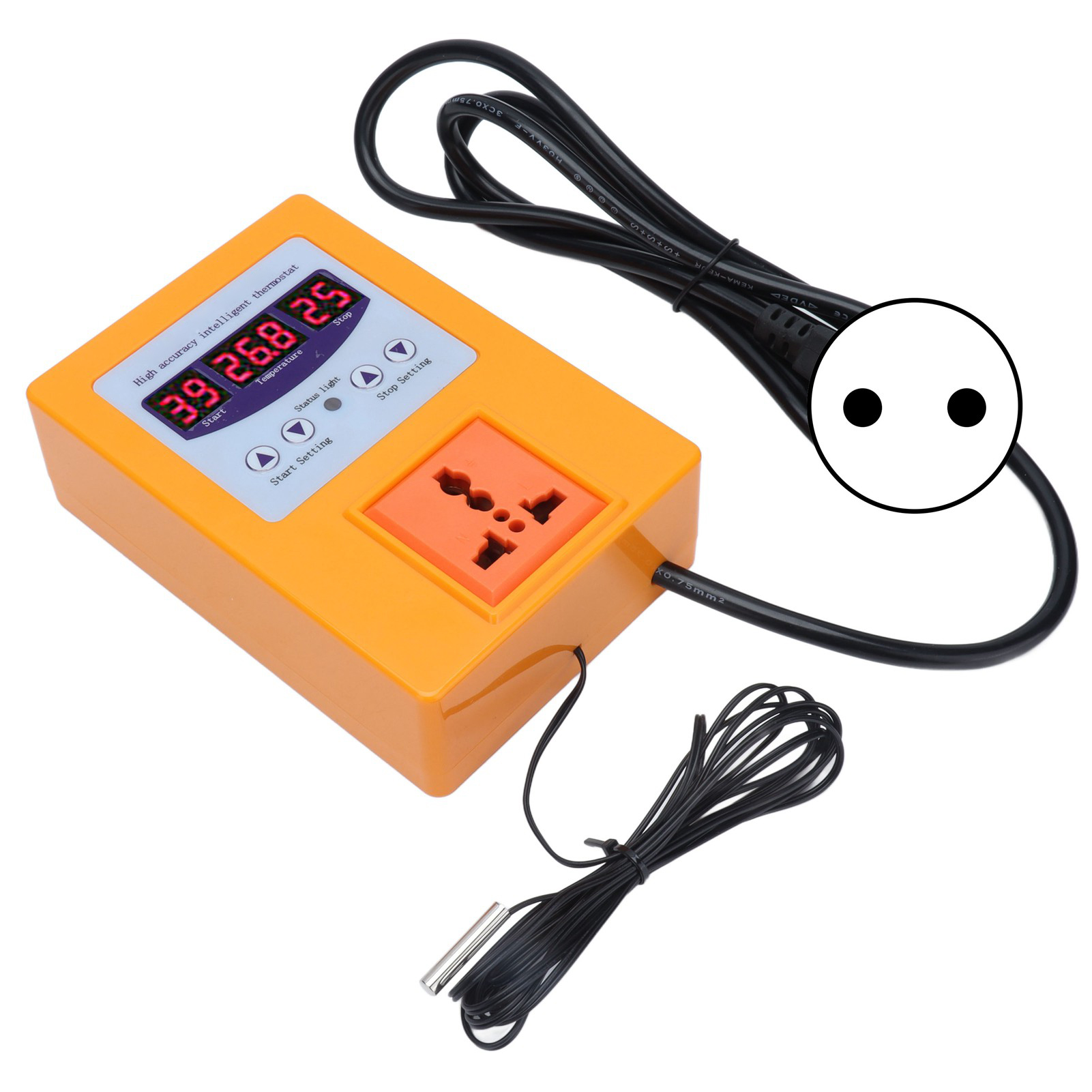 Digitalthermostat Mit Fühler, Temperaturregler Und Sensor, Ac110-240veu, Orange